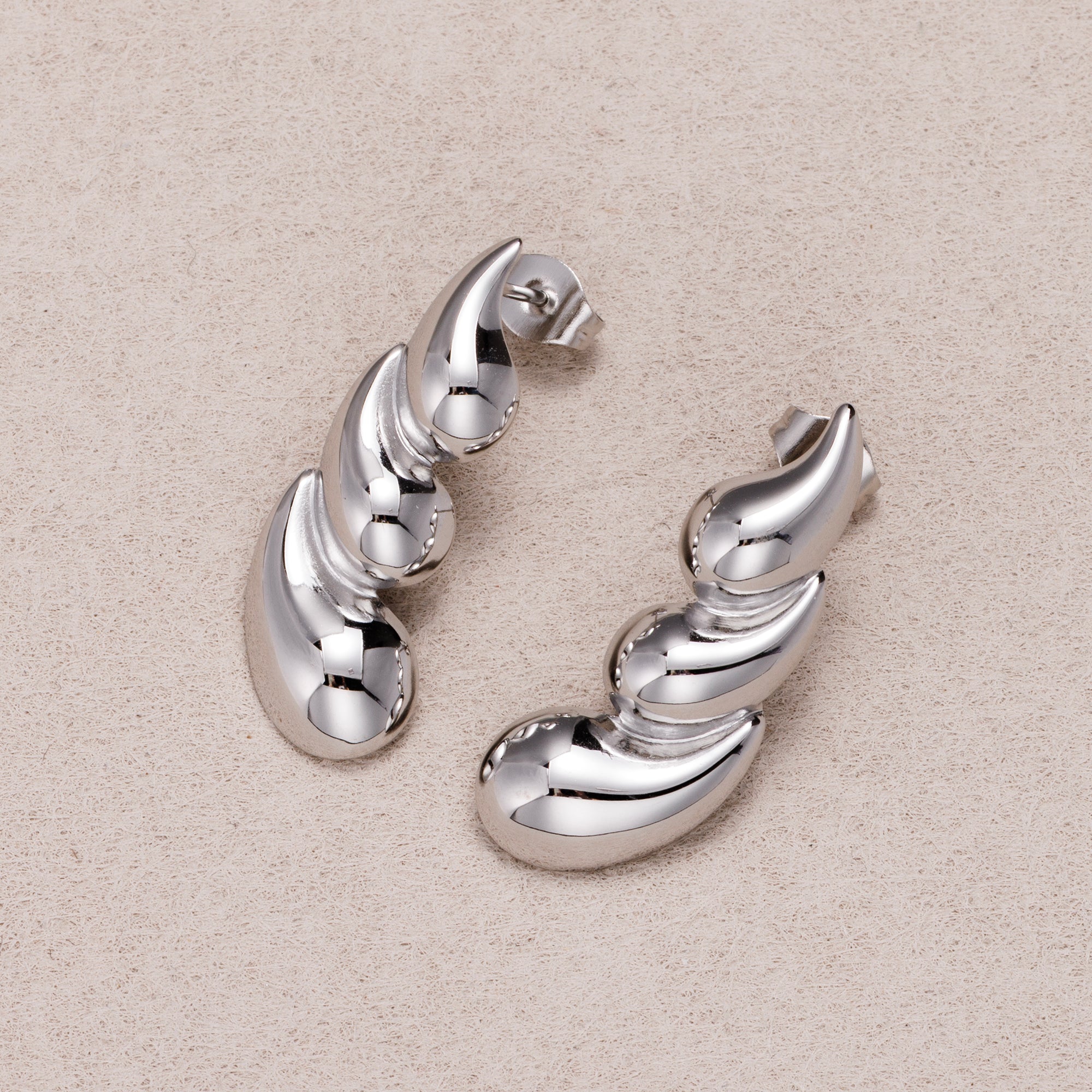 Gold PVD Stainless Triple Spiral Teardrop Stud Earrings