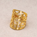 Gold PVD Stainless Steel Geometric Abstract Cut Wide Band Adjustable Ring