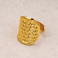 Gold PVD Stainless Steel Textured Shield Statement Adjustable Ring