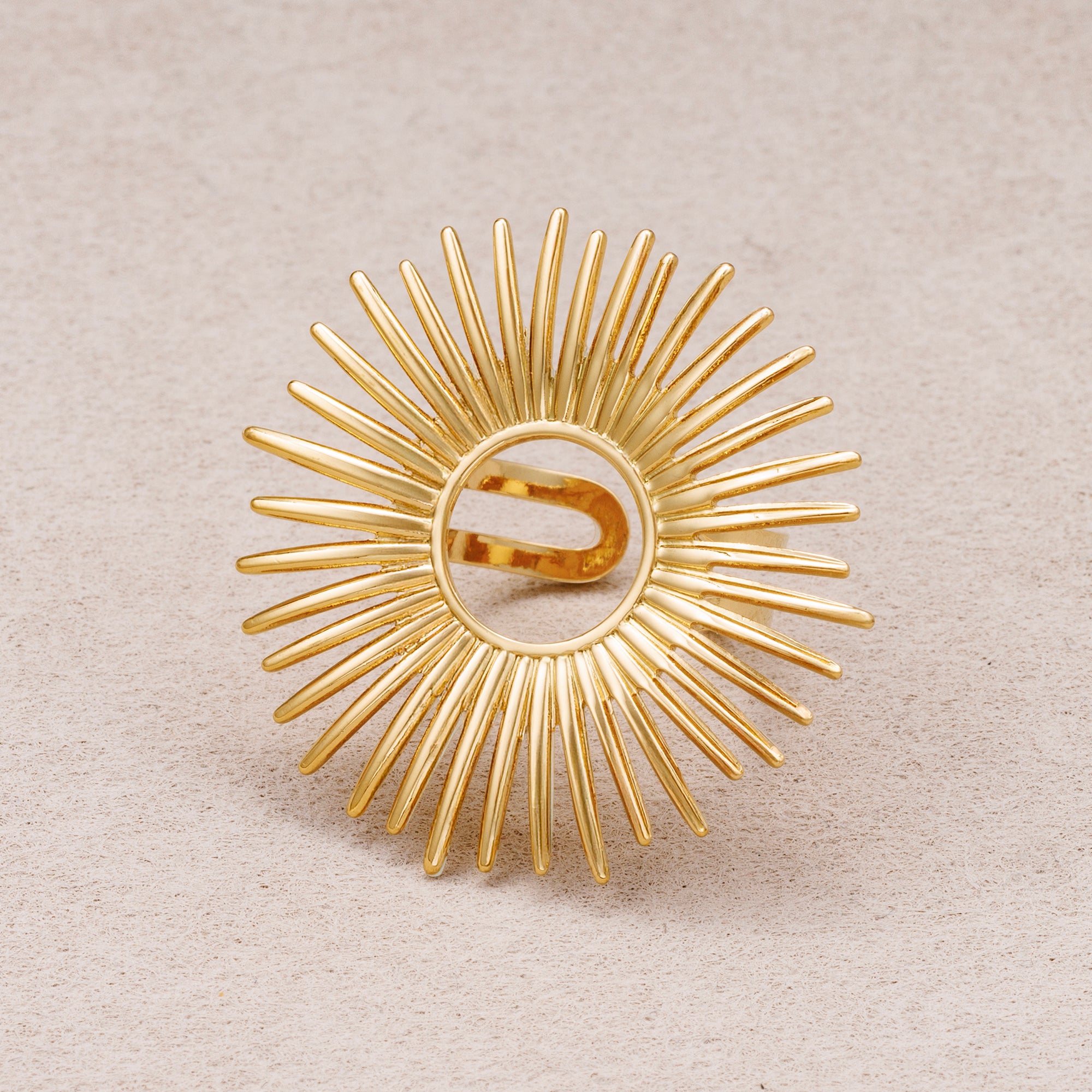 Gold PVD Stainless Steel Celestial Sunburst Statement Adjustable Ring