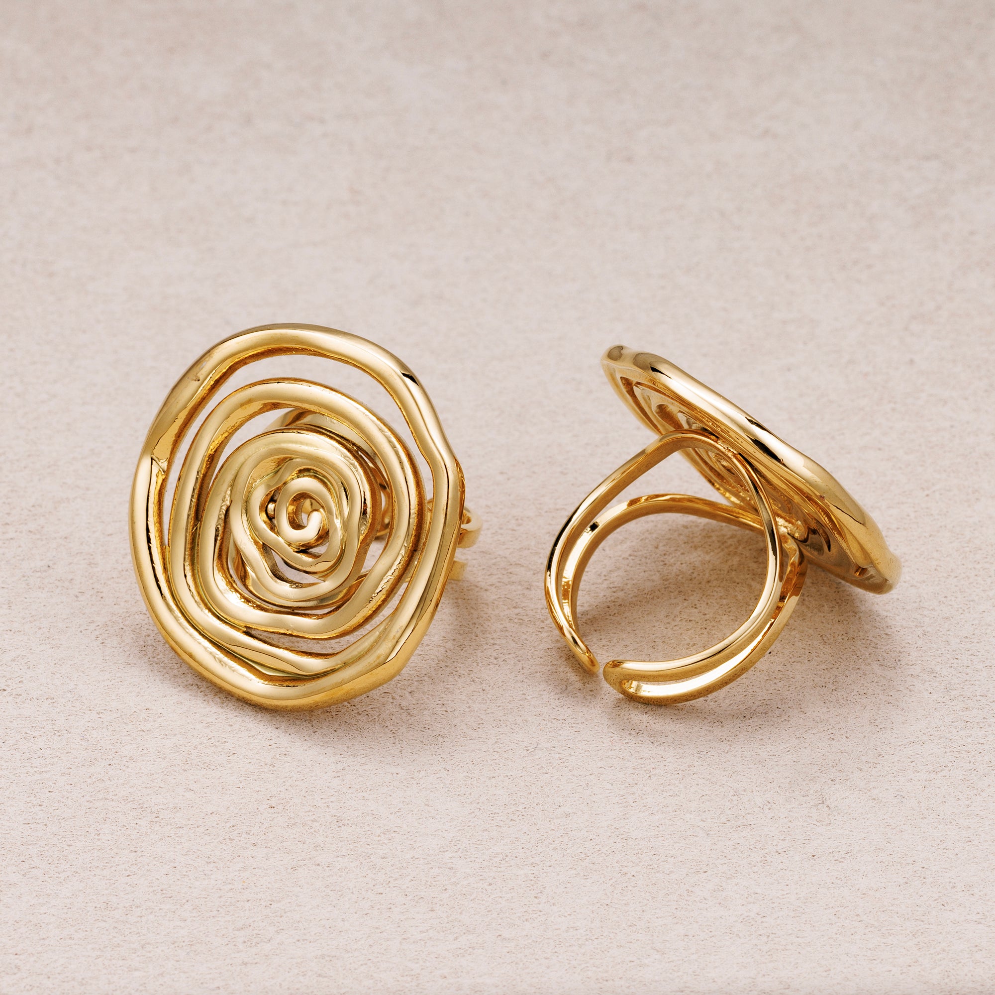 Gold PVD Stainless Steel Irregular Round Swirl Adjustable Ring