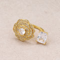 24K Gold Plated Micro Paved CZ Baguette Flower Statement Adjustable Ring