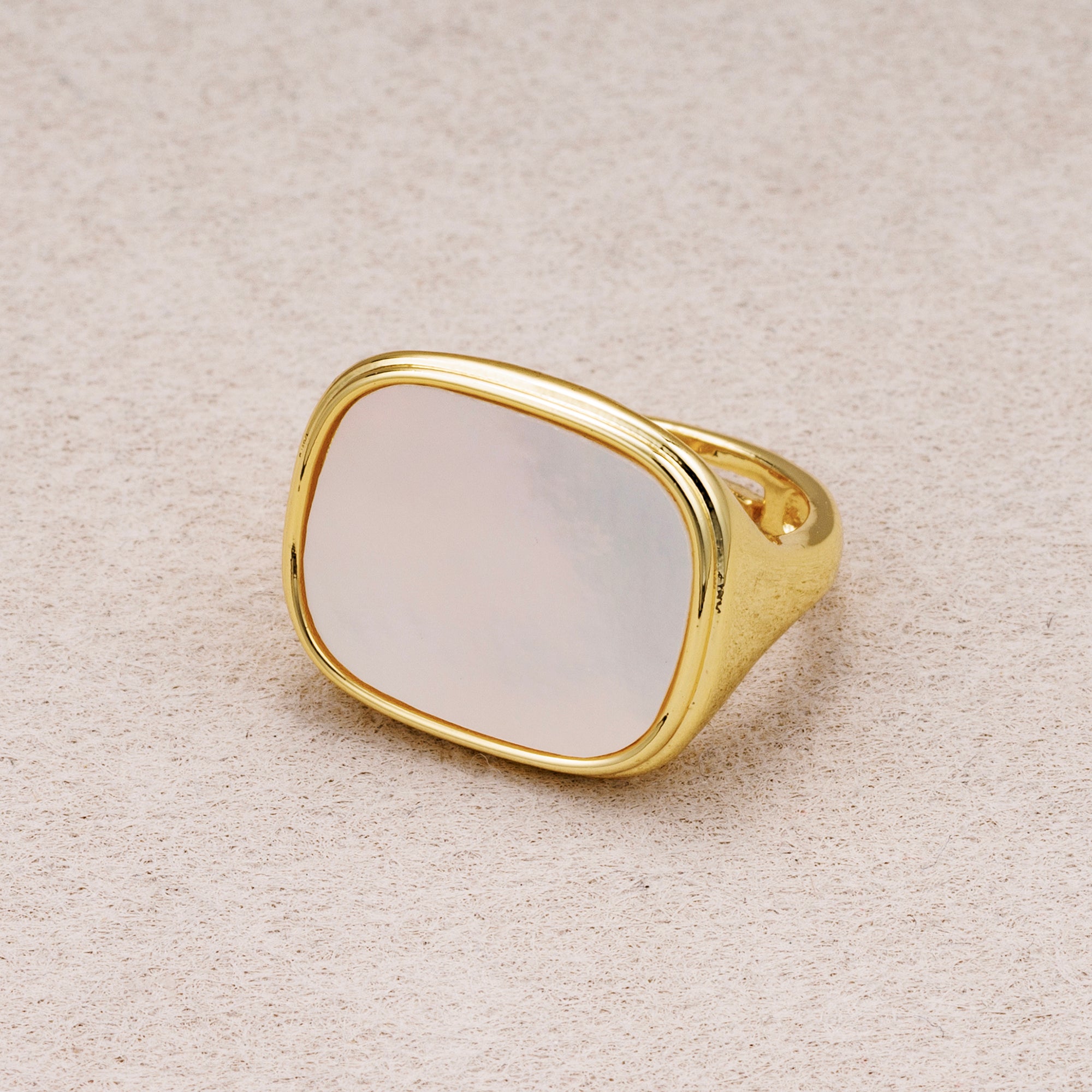 24K Gold Plated Vintage Mother of Pearl Signet Ring Adjustable Ring
