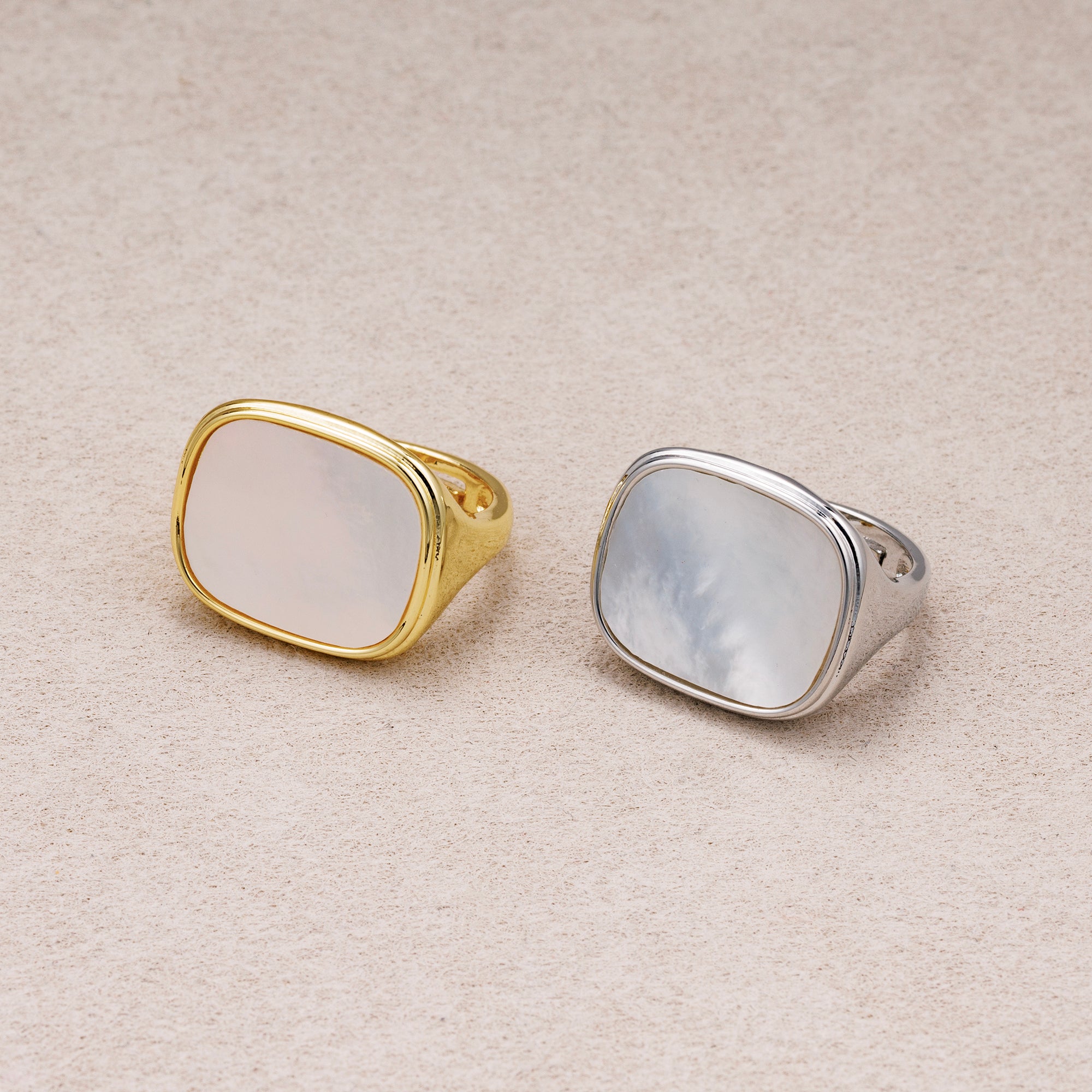 24K Gold Plated Vintage Mother of Pearl Signet Ring Adjustable Ring