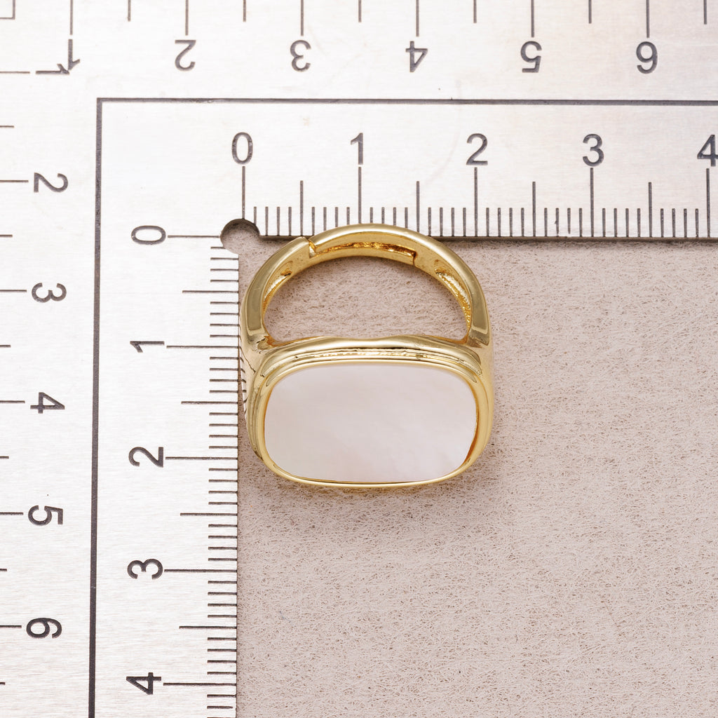 24K Gold Plated Vintage Mother of Pearl Signet Ring Adjustable Ring