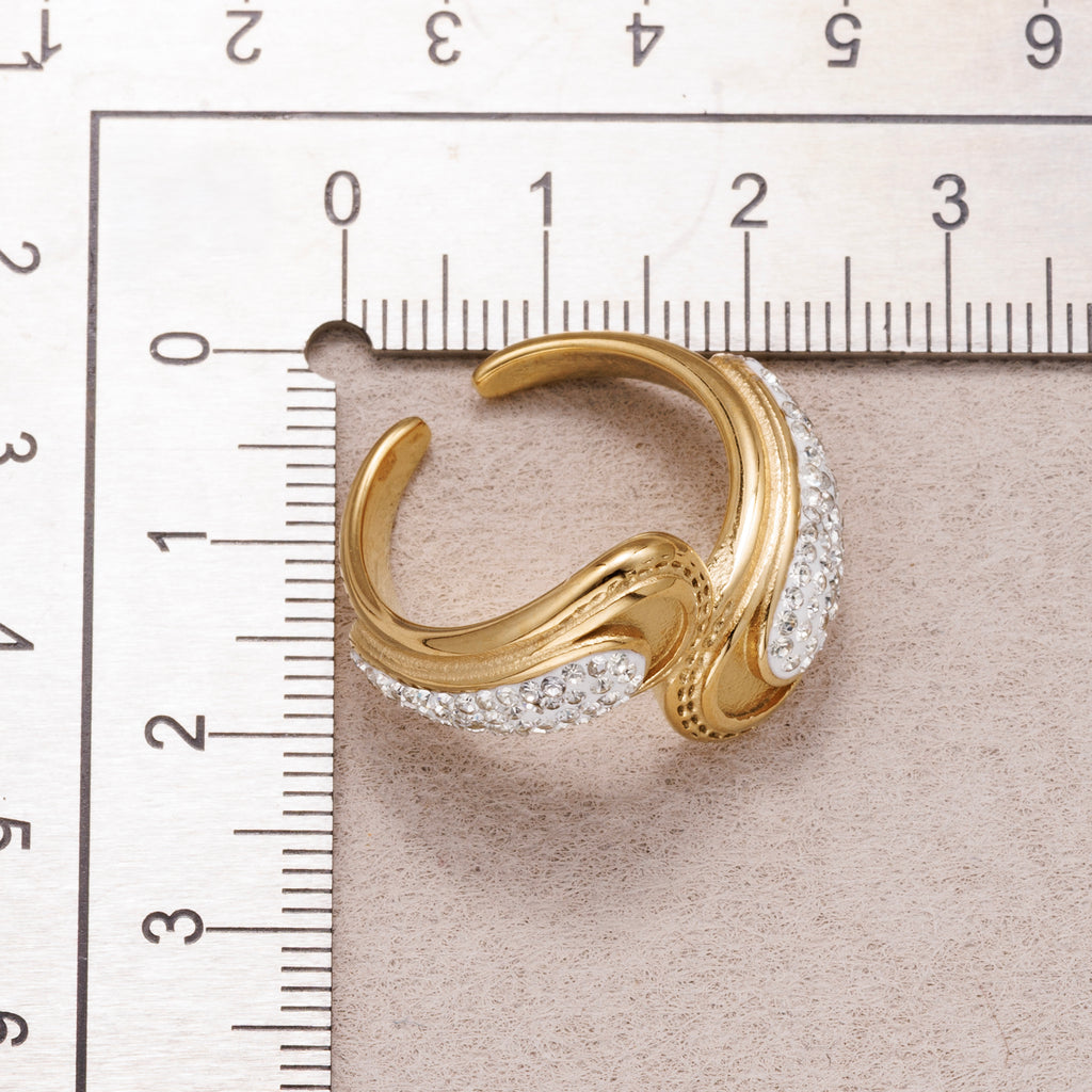 Gold PVD Stainless Steel Micro Paved CZ Teardrop Adjustable Ring