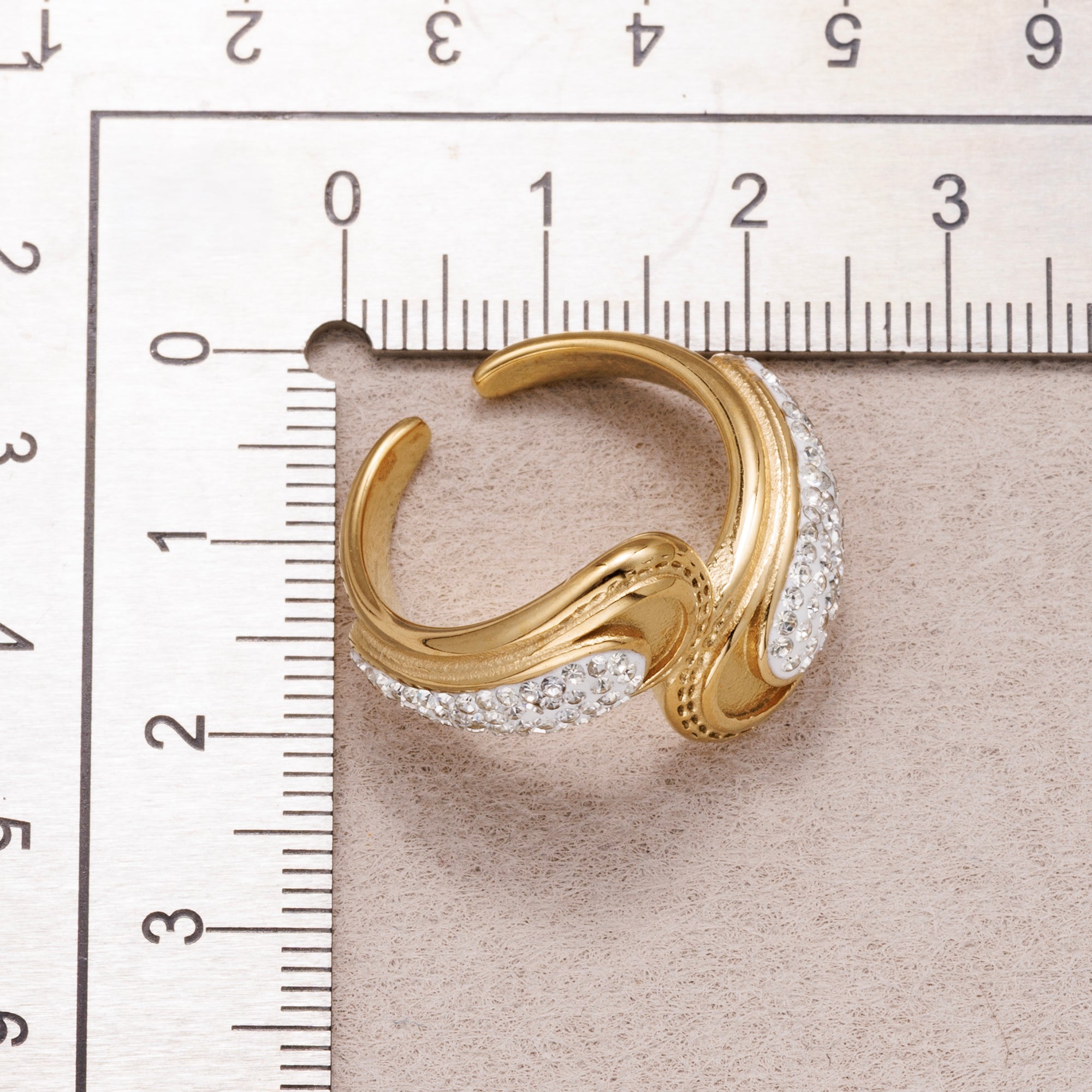 Gold PVD Stainless Steel Micro Paved CZ Teardrop Adjustable Ring