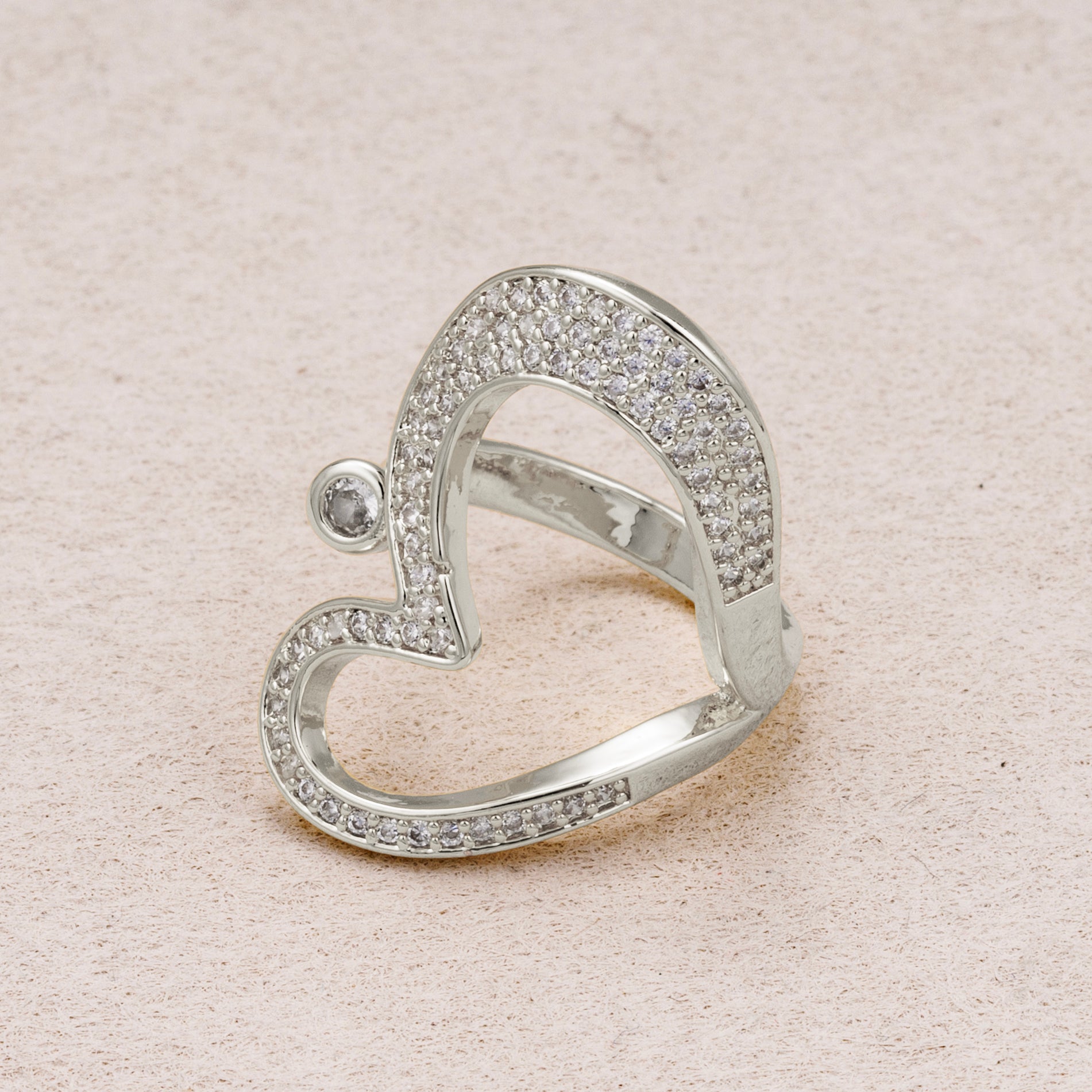 24K Gold Plated Micro Paved CZ Love Heart Open Adjustable Ring