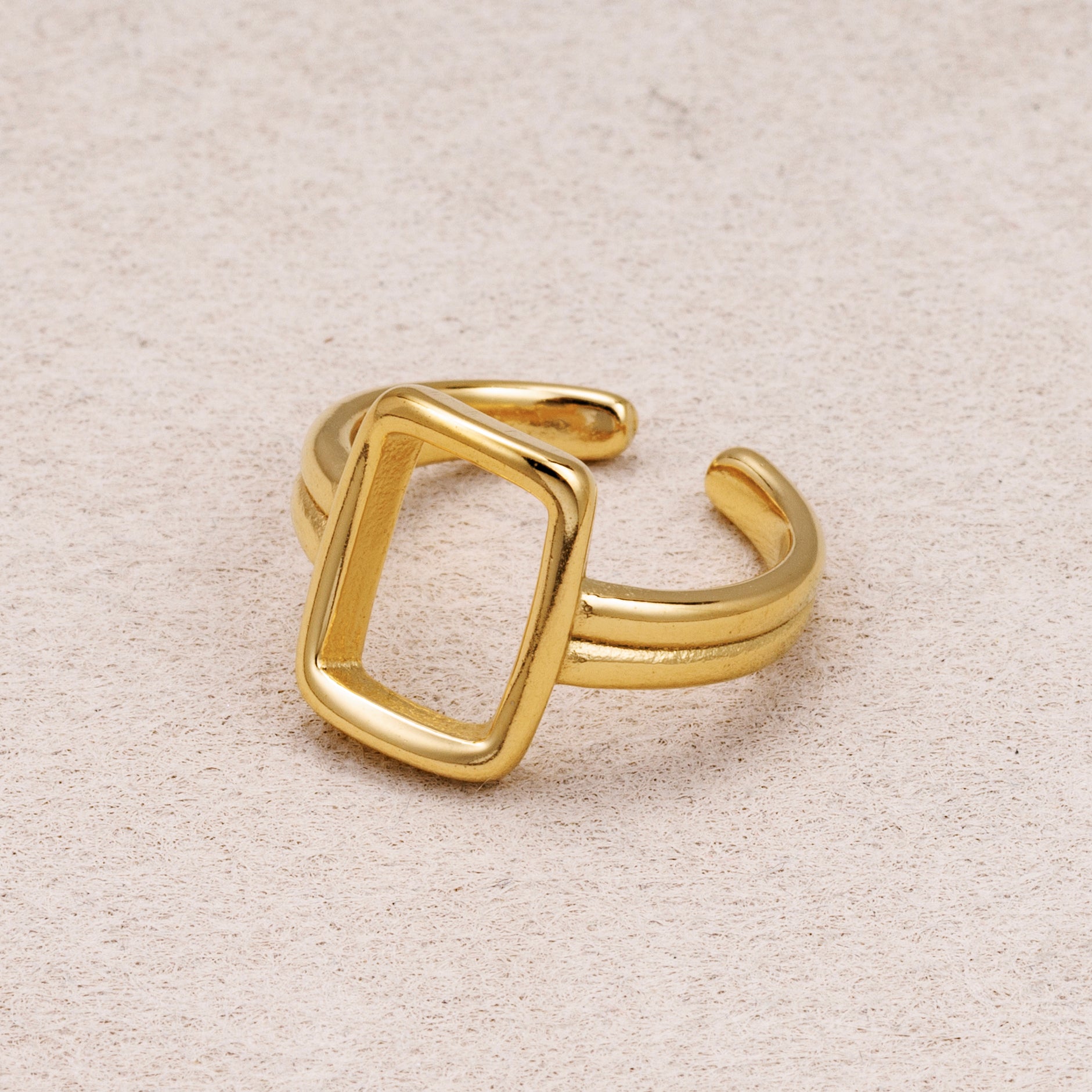 Gold PVD Stainless Steel Rectangular Double Line Adjustable Ring