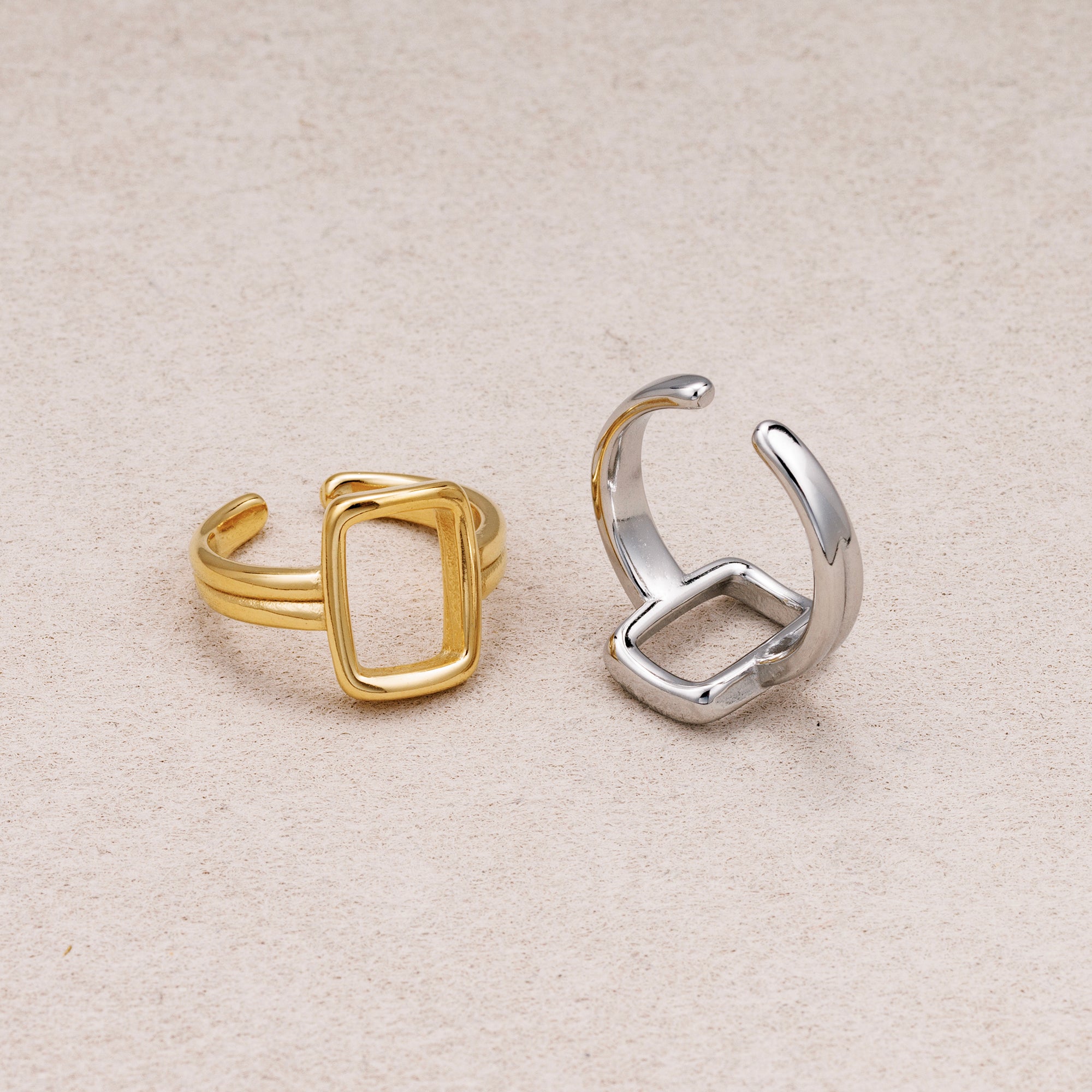 Gold PVD Stainless Steel Rectangular Double Line Adjustable Ring