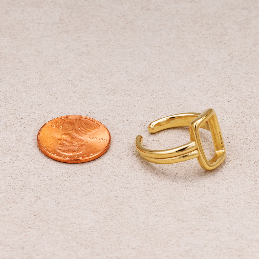 Gold PVD Stainless Steel Rectangular Double Line Adjustable Ring