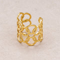 Gold PVD Stainless Steel Geometric Open Circle Link Band Adjustable Ring