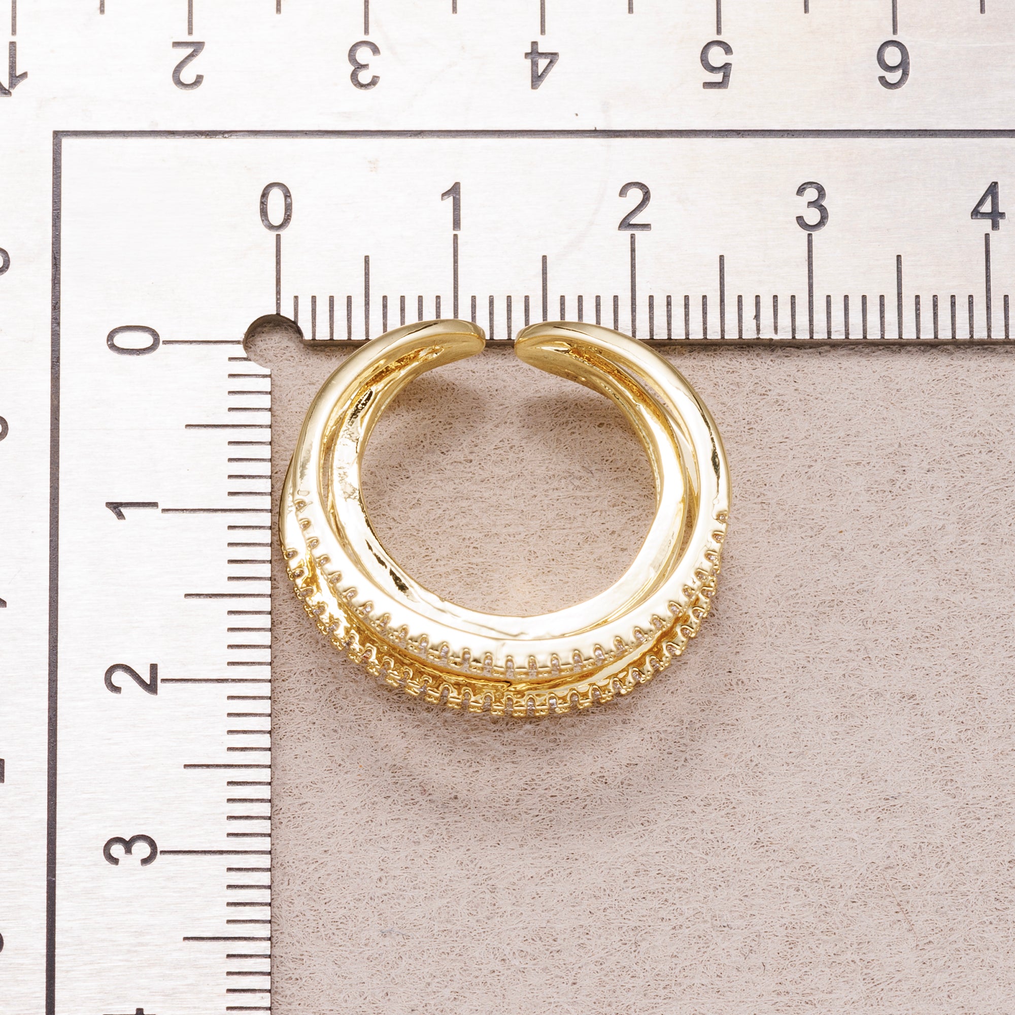 24K Gold Plated Micro Paved CZ Baguette Triple Row Adjustable Ring