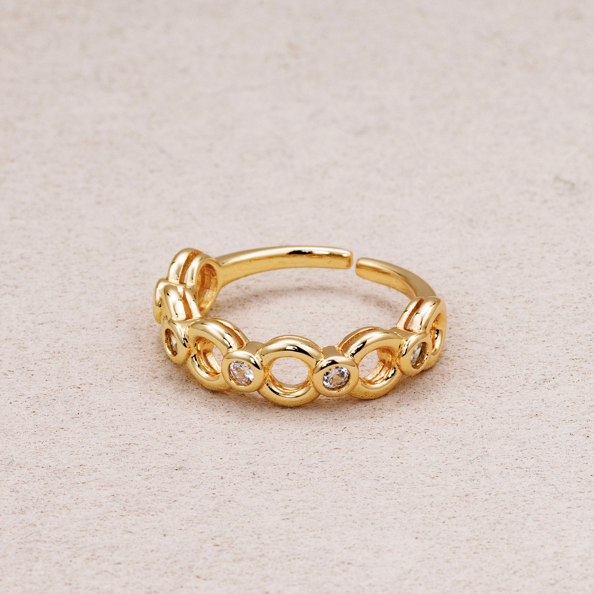 16K Gold Plated Clear CZ Interlocking Circle Adjustable Ring