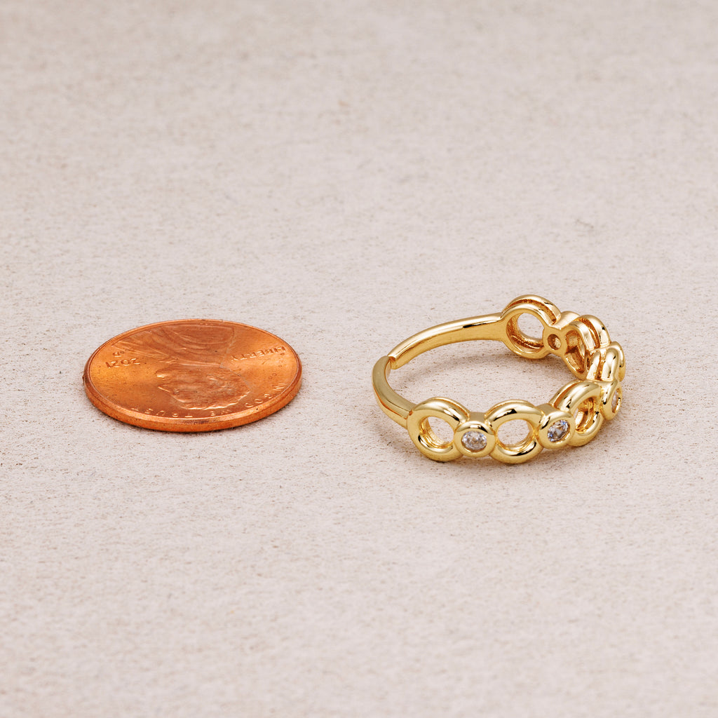 16K Gold Plated Clear CZ Interlocking Circle Adjustable Ring