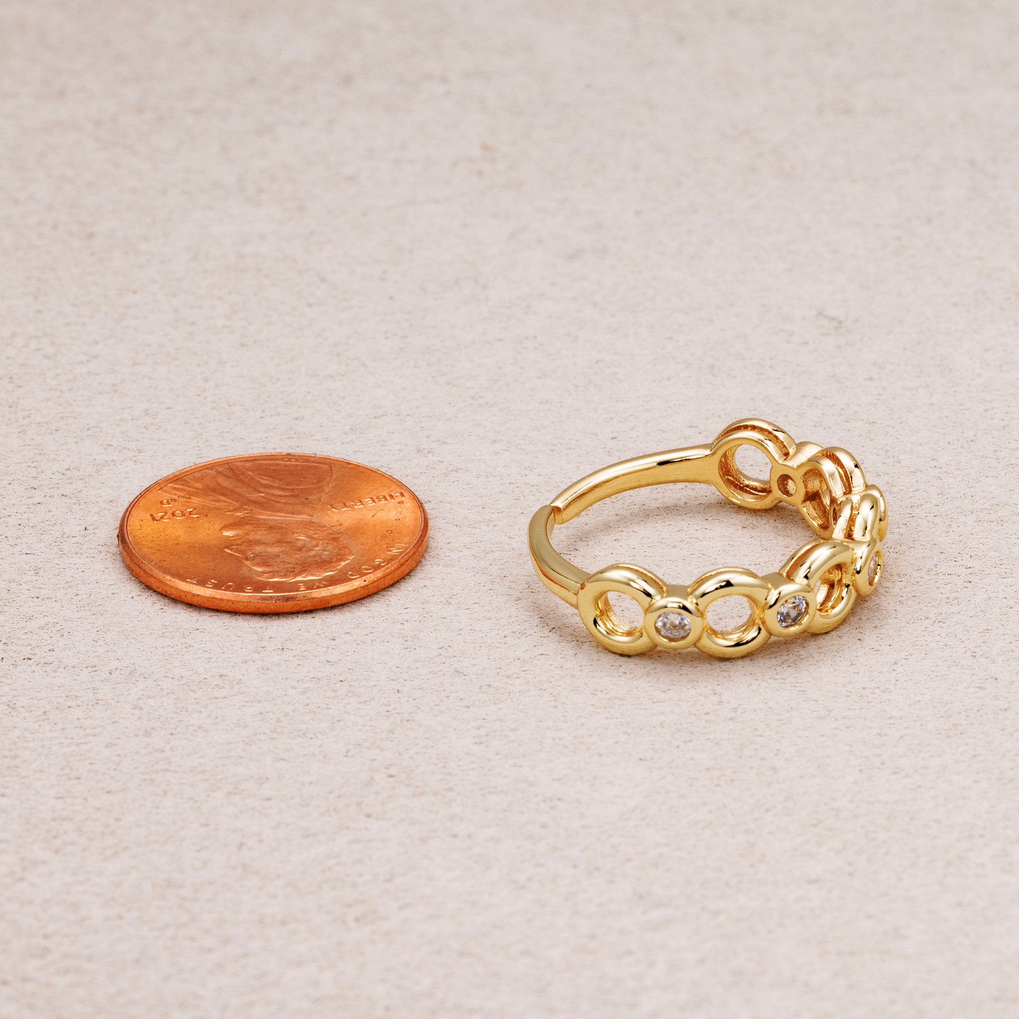 16K Gold Plated Clear CZ Interlocking Circle Adjustable Ring
