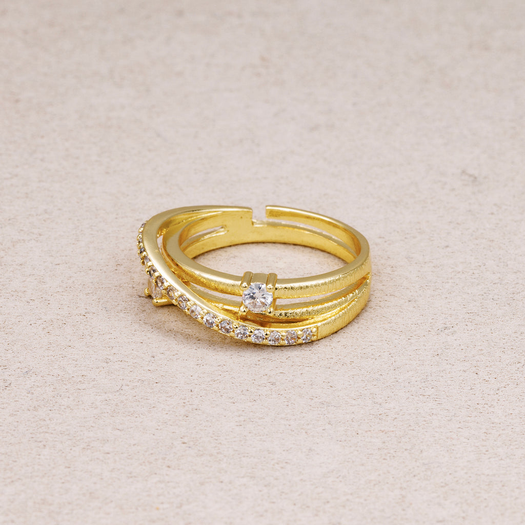 24K Gold Plated Micro Paved CZ Double Knot Adjustable Ring