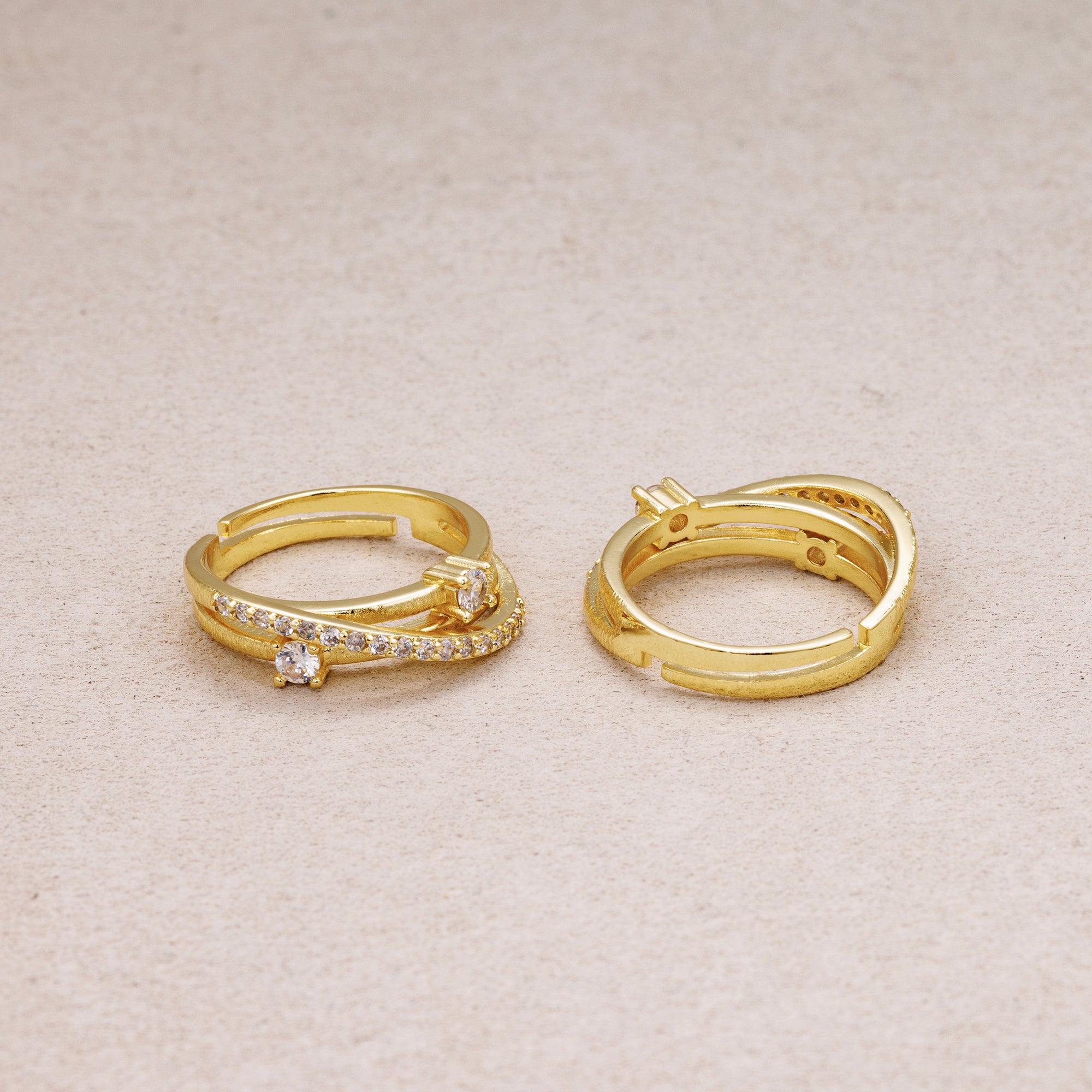 24K Gold Plated Micro Paved CZ Double Knot Adjustable Ring