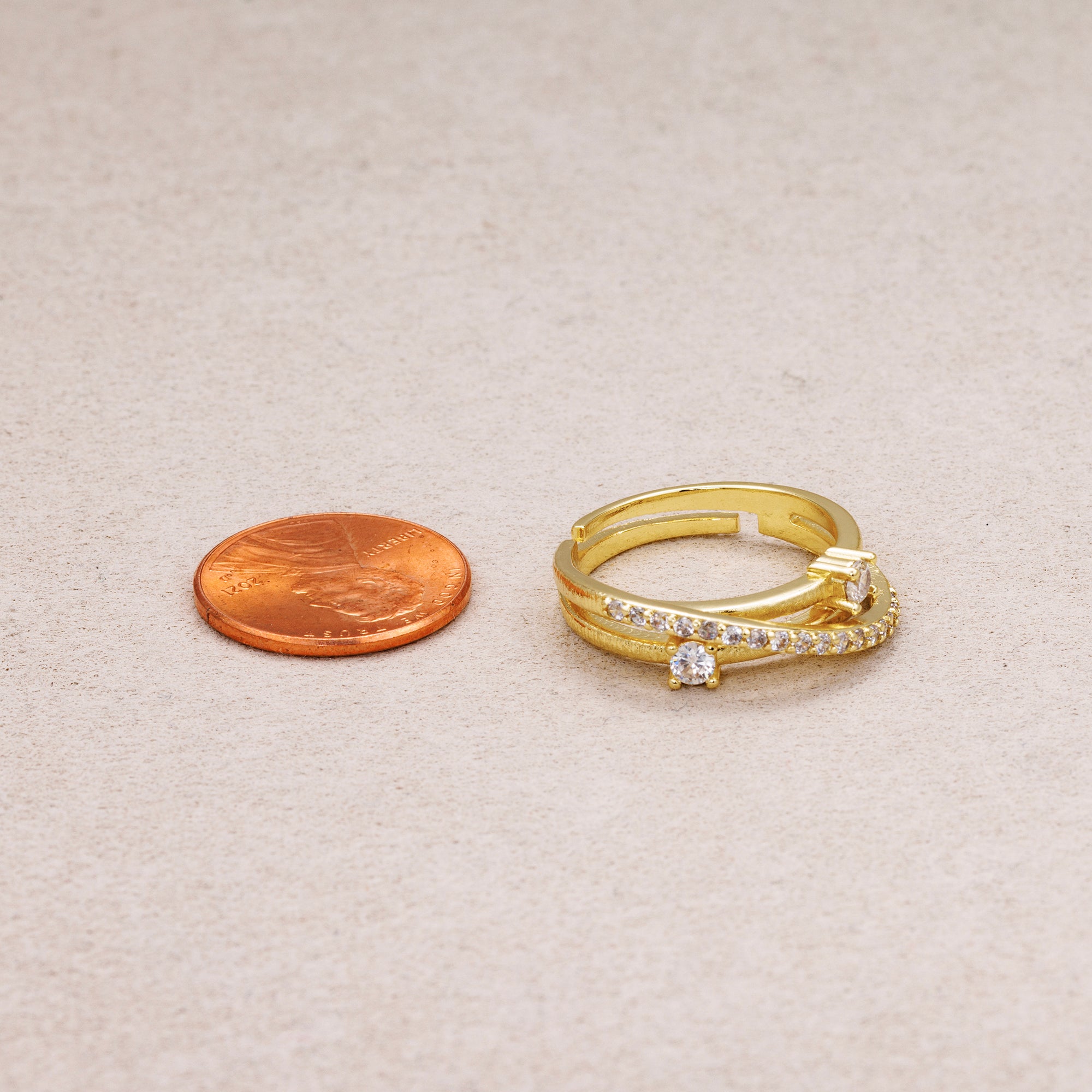 24K Gold Plated Micro Paved CZ Double Knot Adjustable Ring