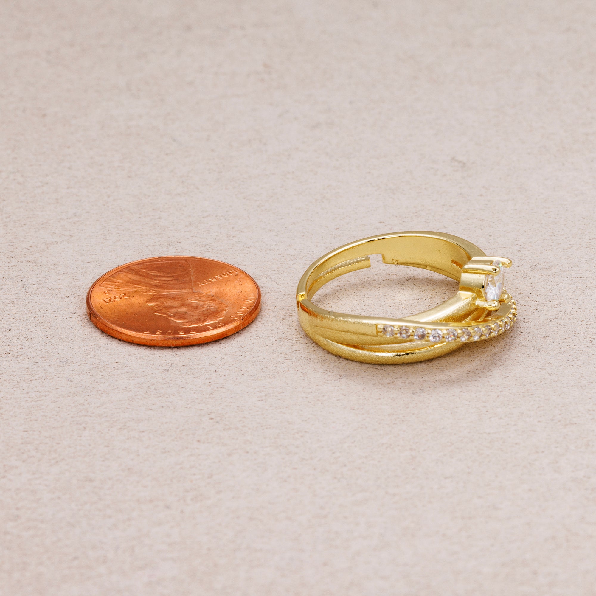 24K Gold Plated Micro Paved CZ Knot Adjustable Ring