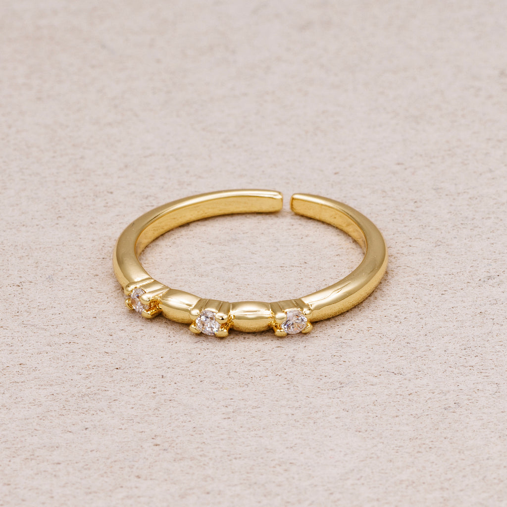 16K Gold Plated Minimalist Triple CZ Adjustable Ring