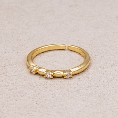 16K Gold Plated Minimalist Triple CZ Adjustable Ring