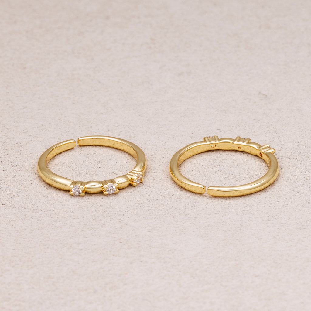 16K Gold Plated Minimalist Triple CZ Adjustable Ring