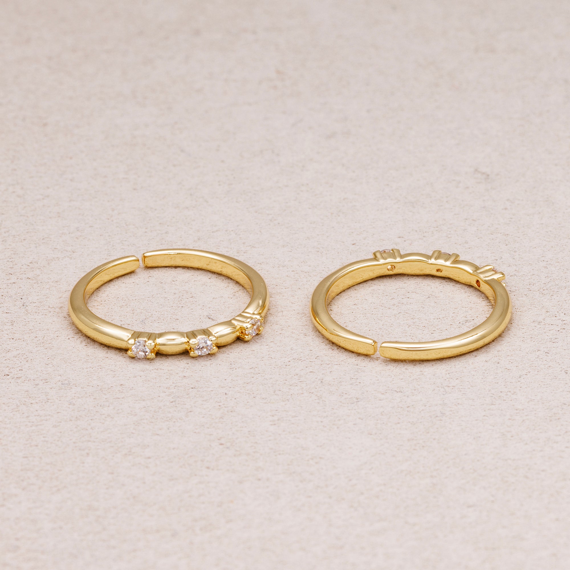 16K Gold Plated Minimalist Triple CZ Adjustable Ring