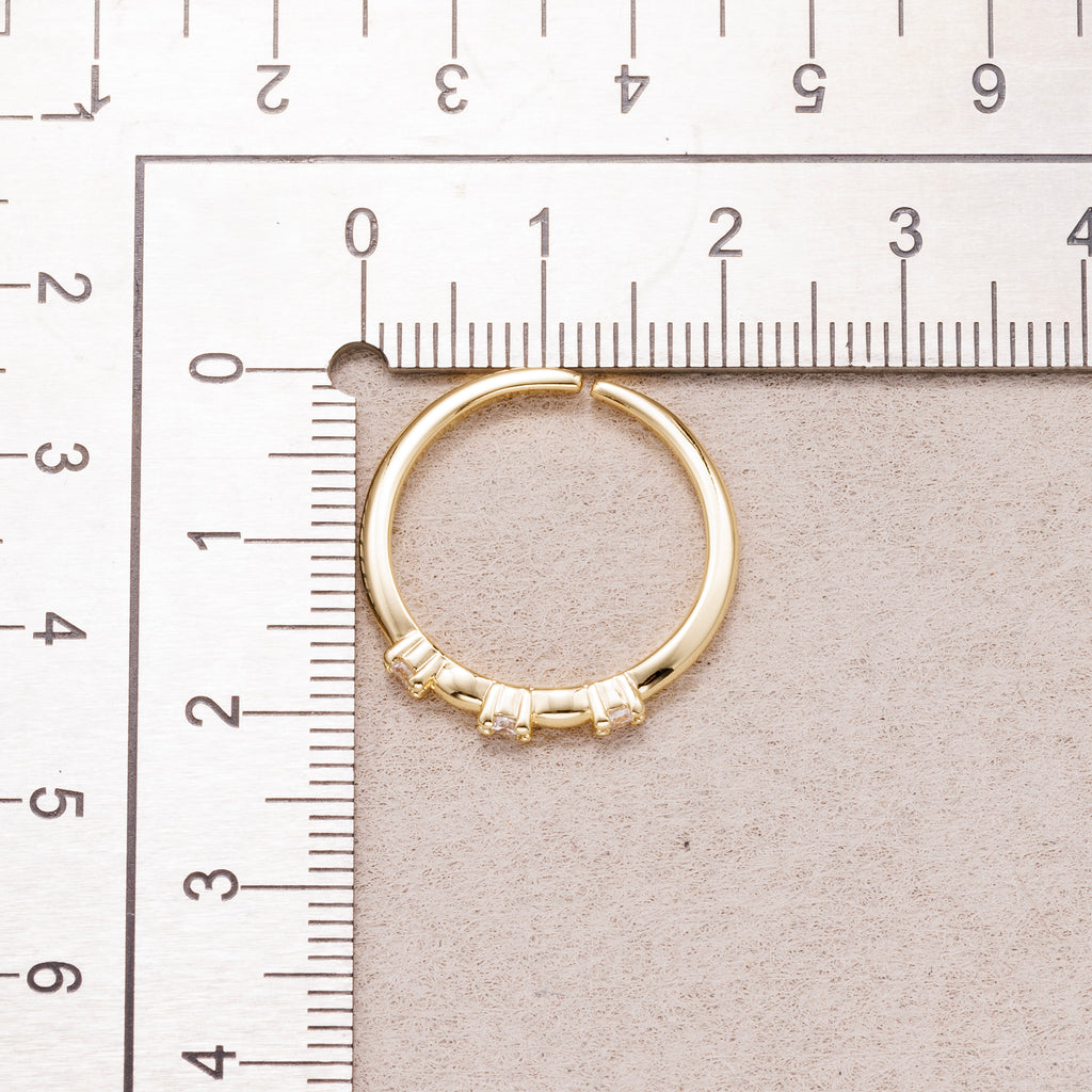 16K Gold Plated Minimalist Triple CZ Adjustable Ring