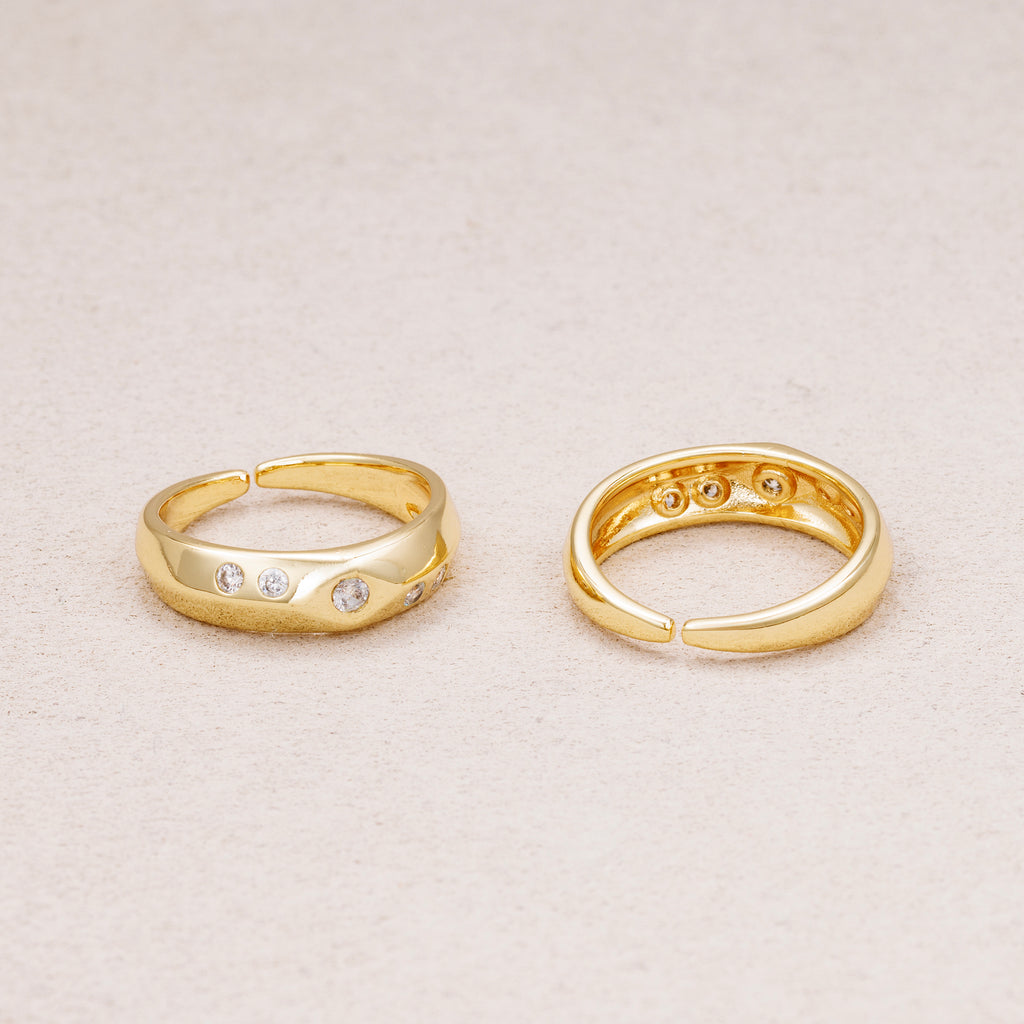 16K Gold Plated Starburst CZ Tapered Band Adjustable Ring