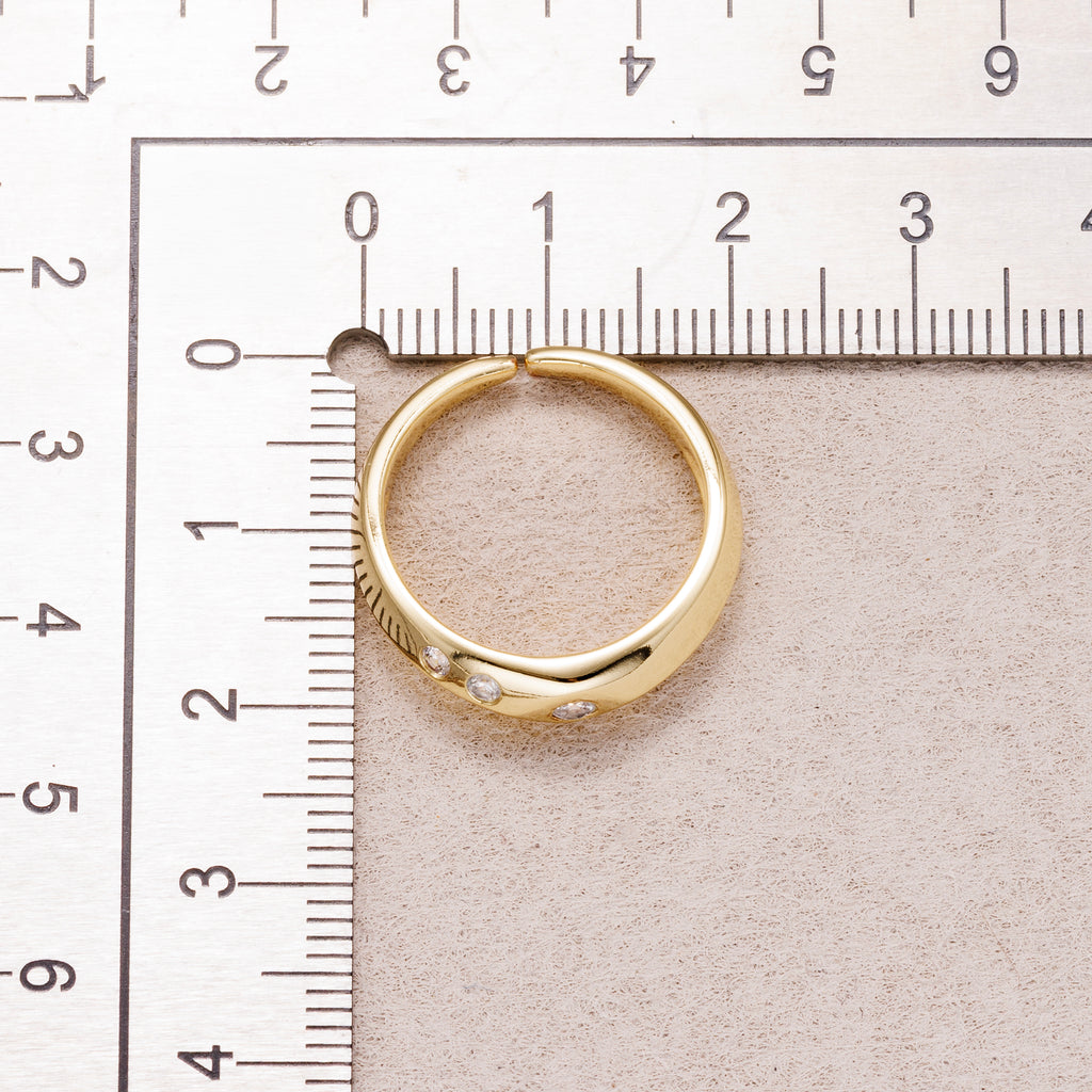 16K Gold Plated Starburst CZ Tapered Band Adjustable Ring