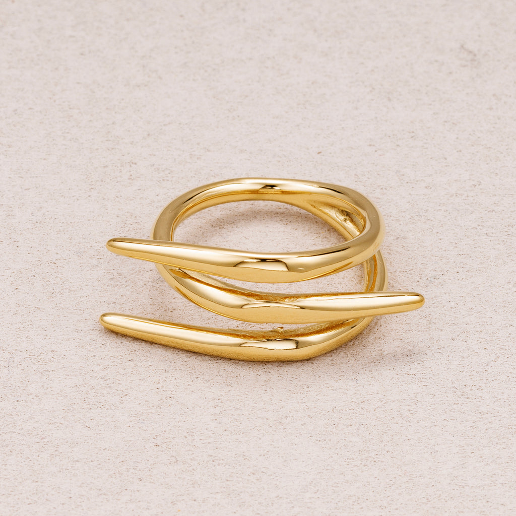 Gold PVD Stainless Steel Triple Spiral Claw Adjustable Ring