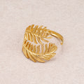 Gold PVD Stainless Steel Curved Monstera Leaf Adjustable Ring