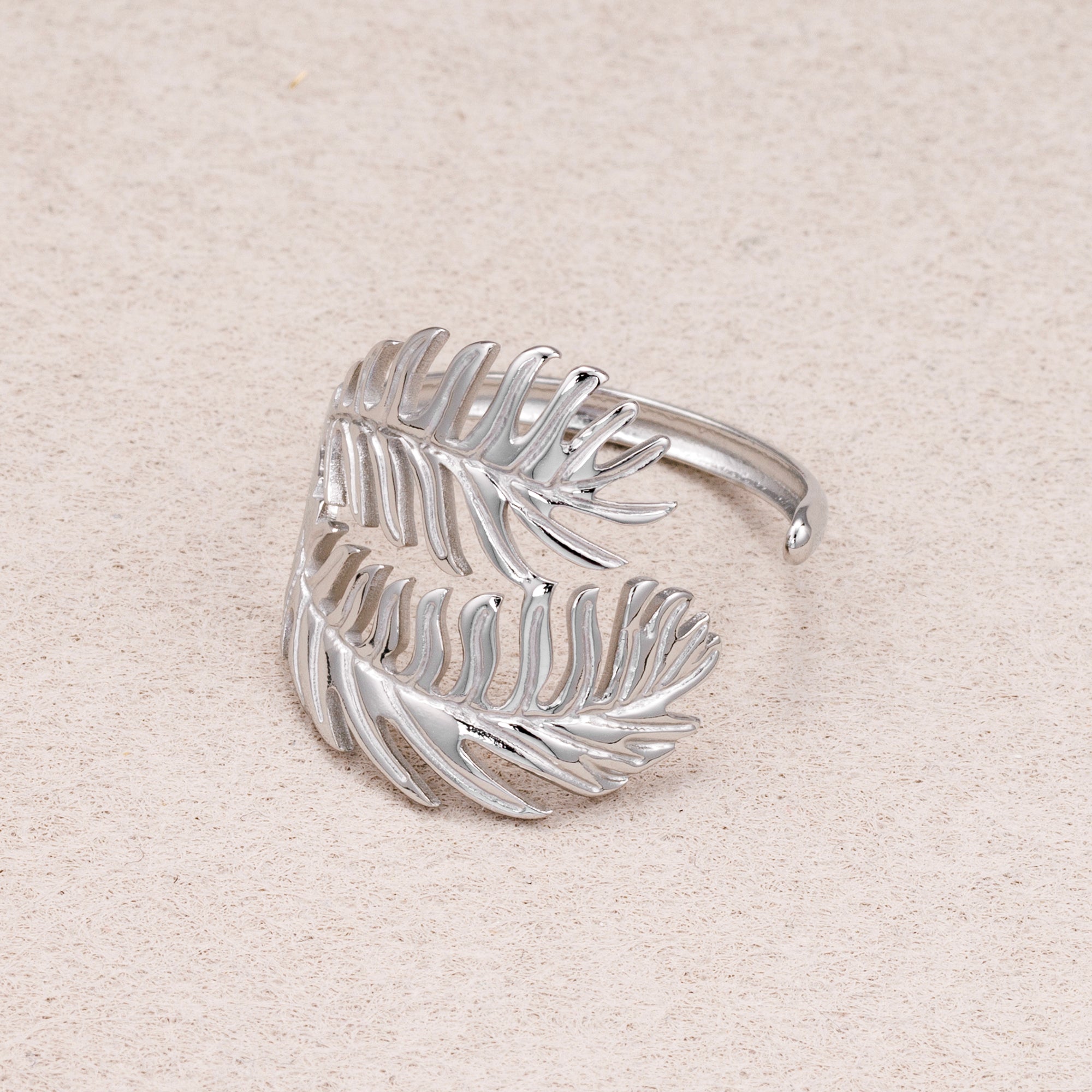 Gold PVD Stainless Steel Curved Monstera Leaf Adjustable Ring