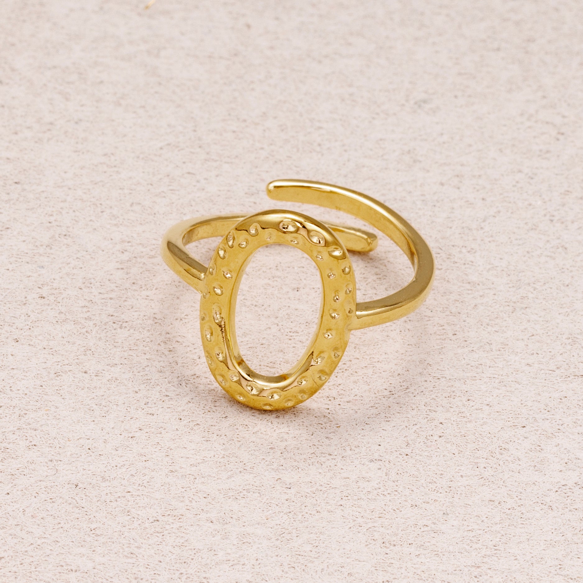 24K Gold Plated Textured Lunar Oval Adjustable Ring