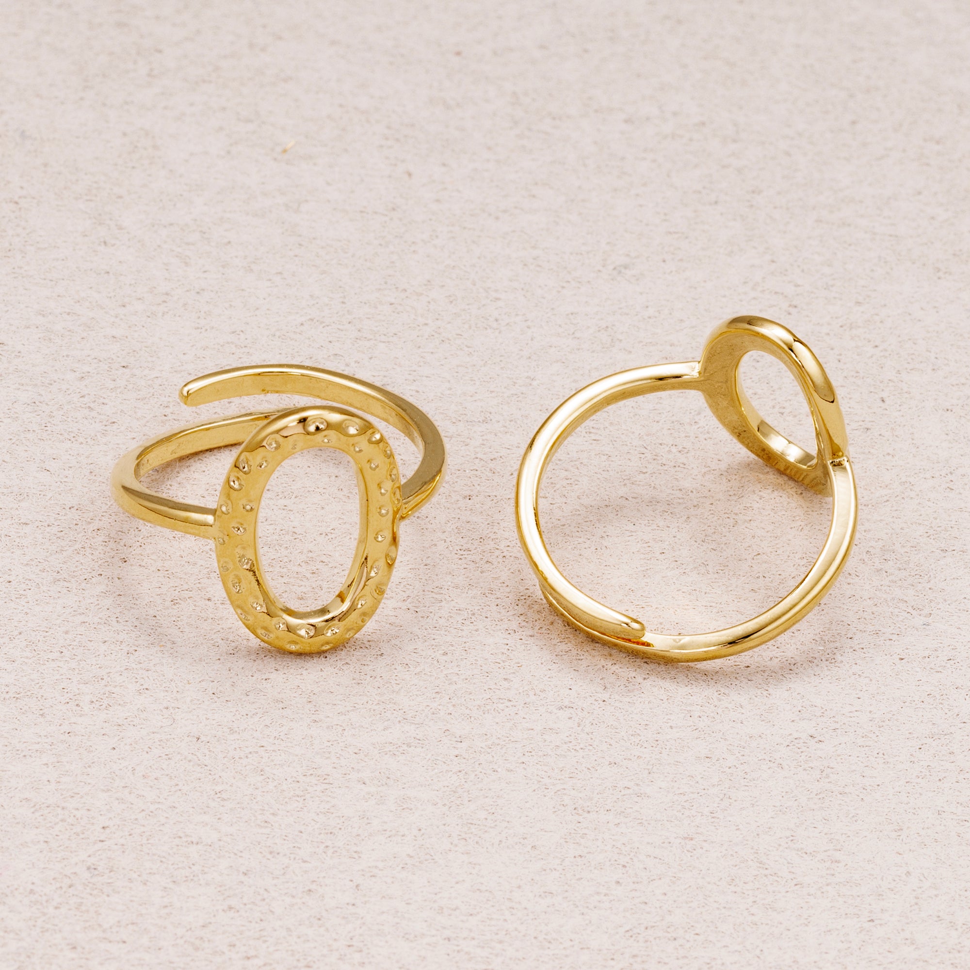 24K Gold Plated Textured Lunar Oval Adjustable Ring