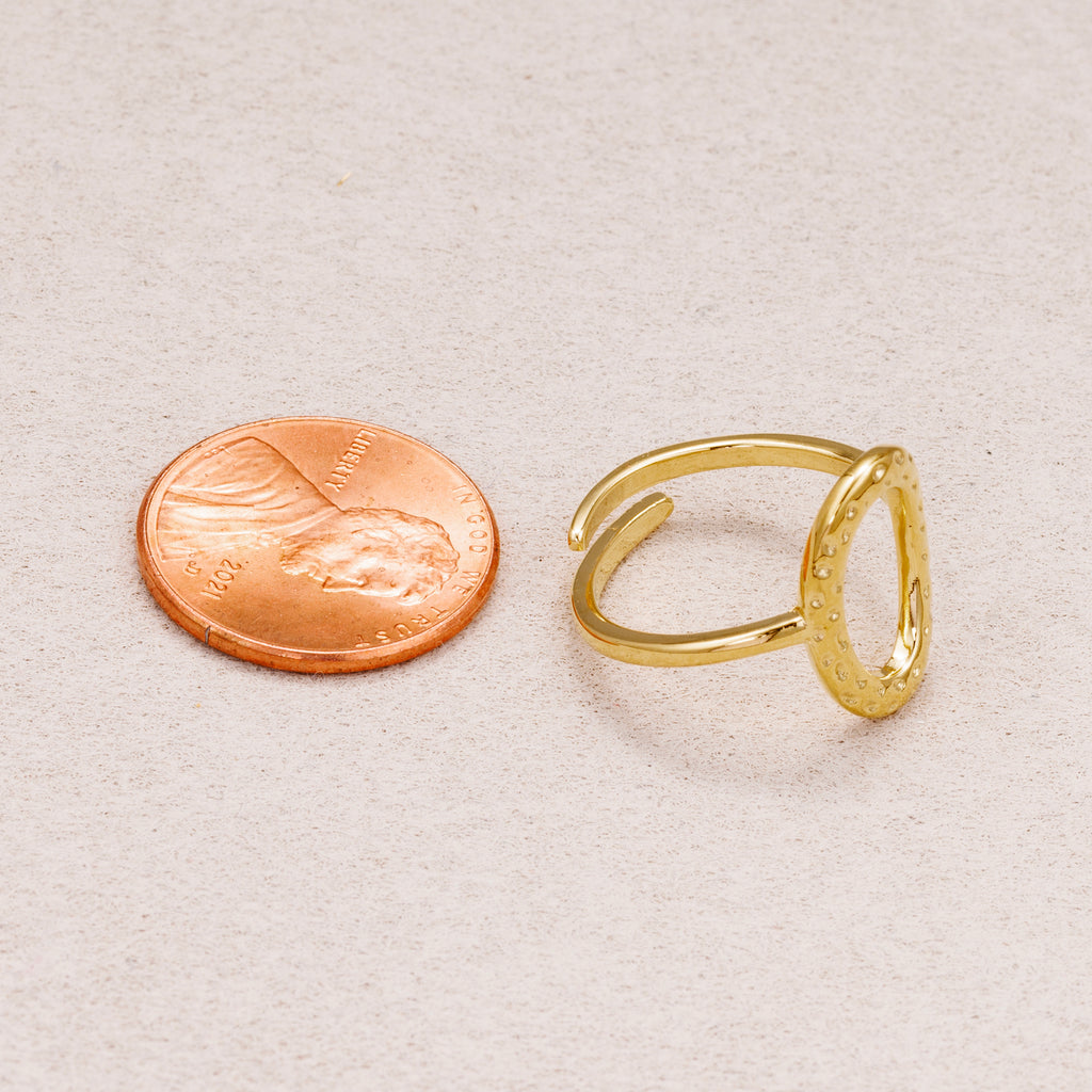 24K Gold Plated Textured Lunar Oval Adjustable Ring