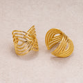 Gold PVD Stainless Steel Layer Chevron V-Shape Statement Adjustable Ring