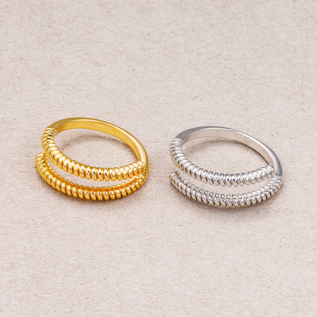 24K Gold Plated Ribbed Spiral Adjustable Ring