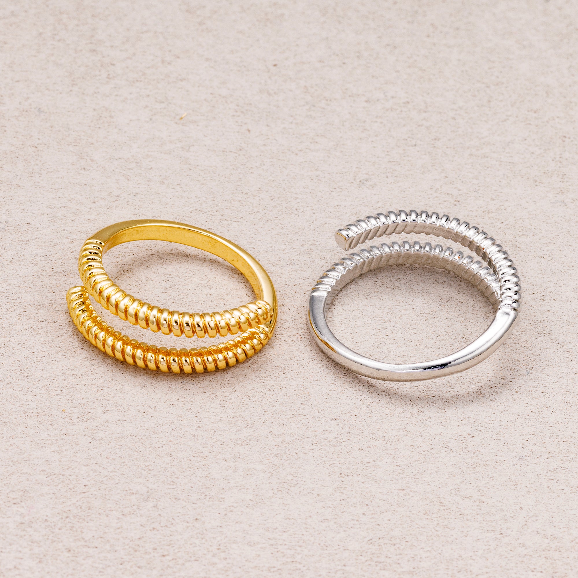 24K Gold Plated Ribbed Spiral Adjustable Ring