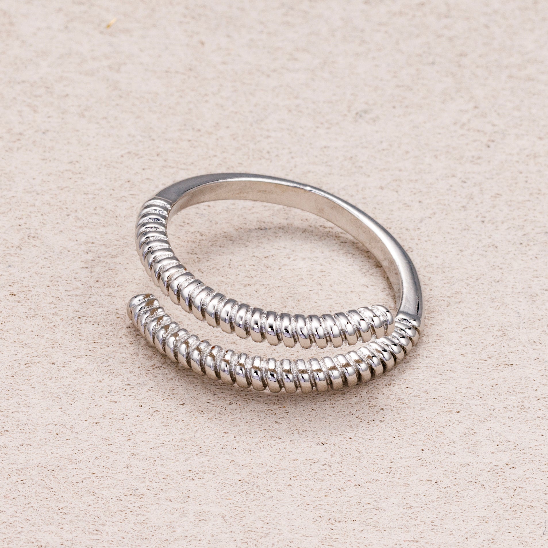 24K Gold Plated Ribbed Spiral Adjustable Ring