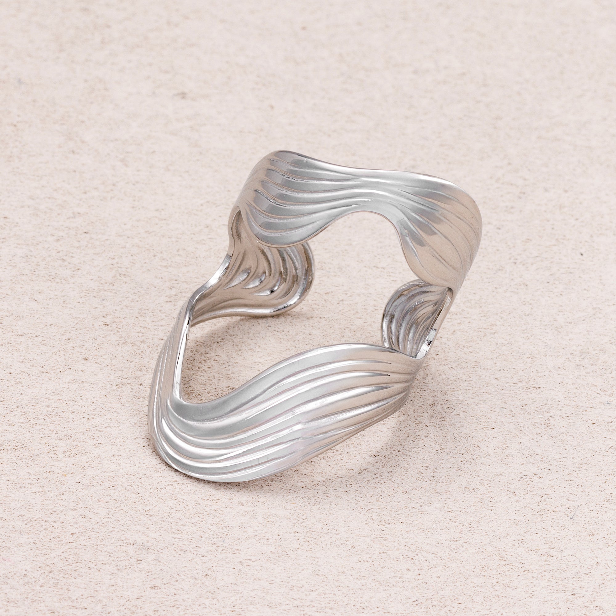 Gold PVD Stainless Steel Curved Wavy Adjustable Statement Ring