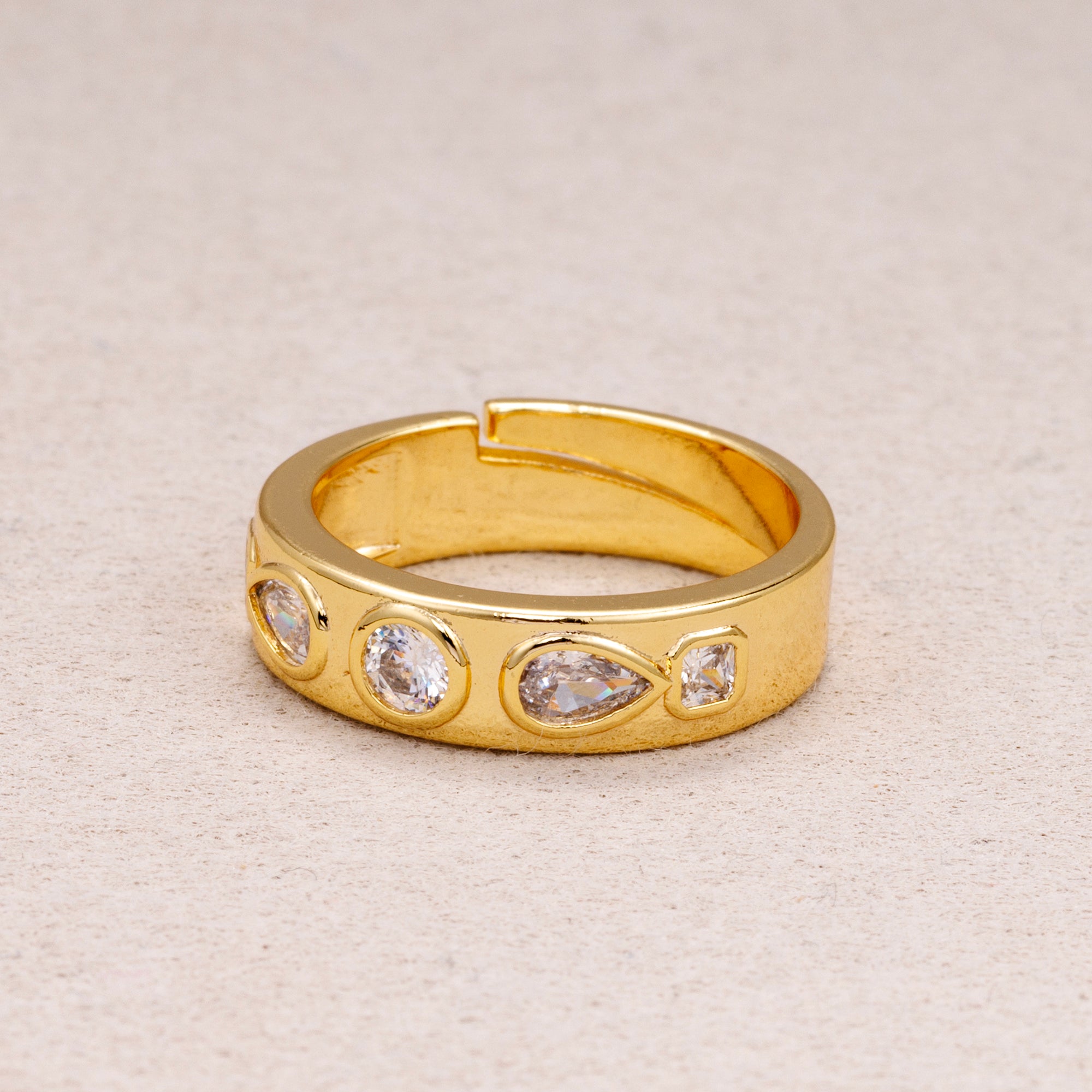 24K Gold Plated Multi Cut CZ Geometric Adjustable Ring