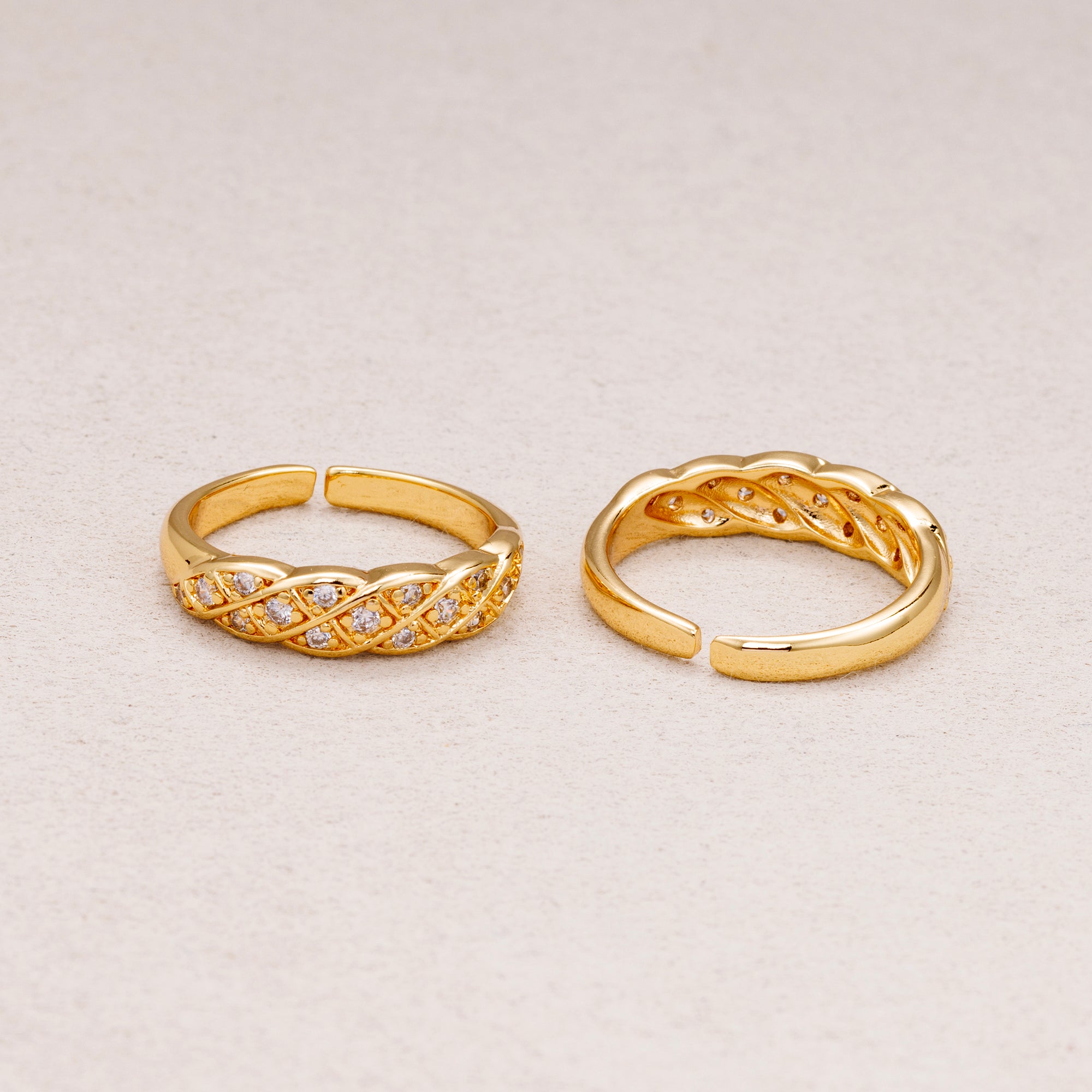 16K Gold Plated Micro Paved CZ Braided Lattice Adjustable Ring