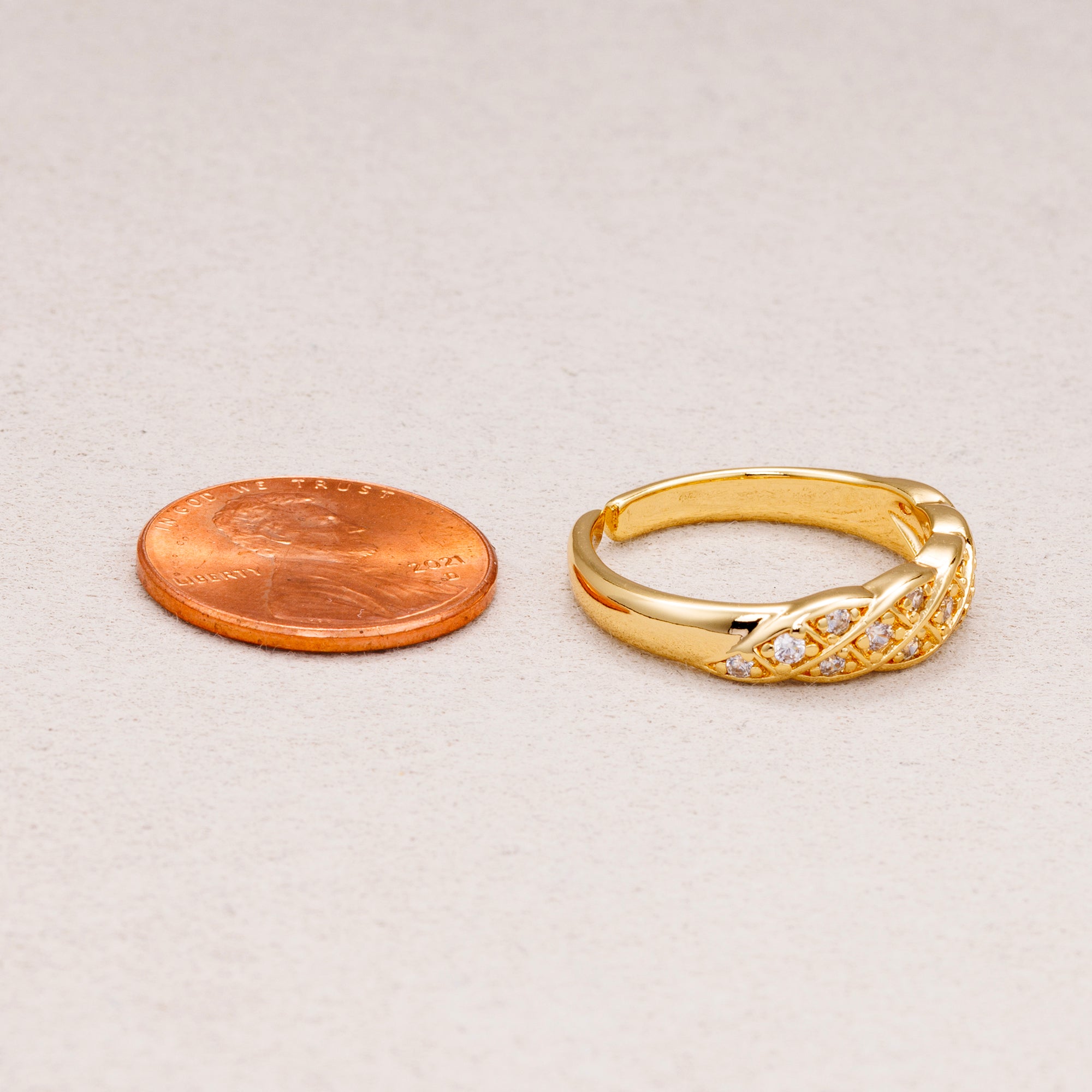 16K Gold Plated Micro Paved CZ Braided Lattice Adjustable Ring