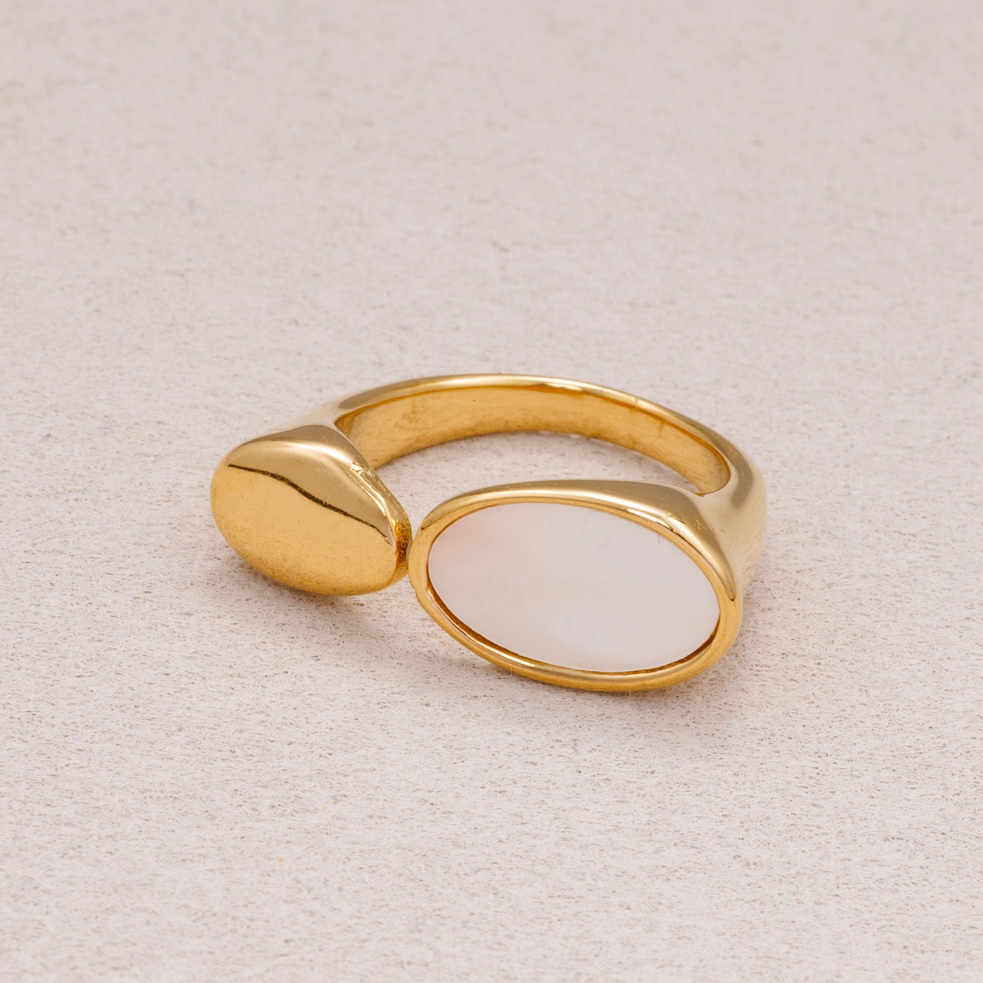 Gold PVD Stainless Steel Oval Mother of Pearl Open Bypass Ring