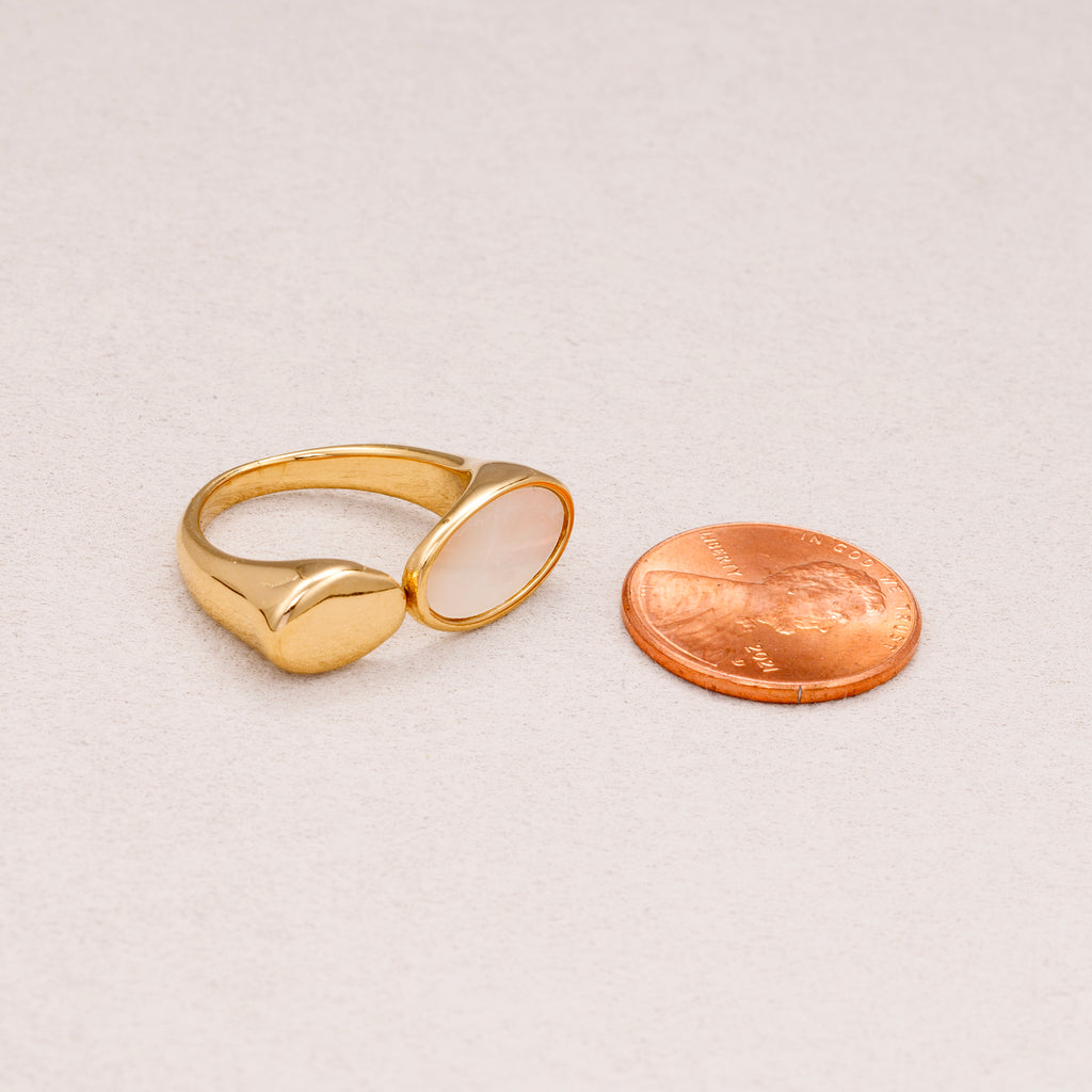 Gold PVD Stainless Steel Oval Mother of Pearl Open Bypass Ring