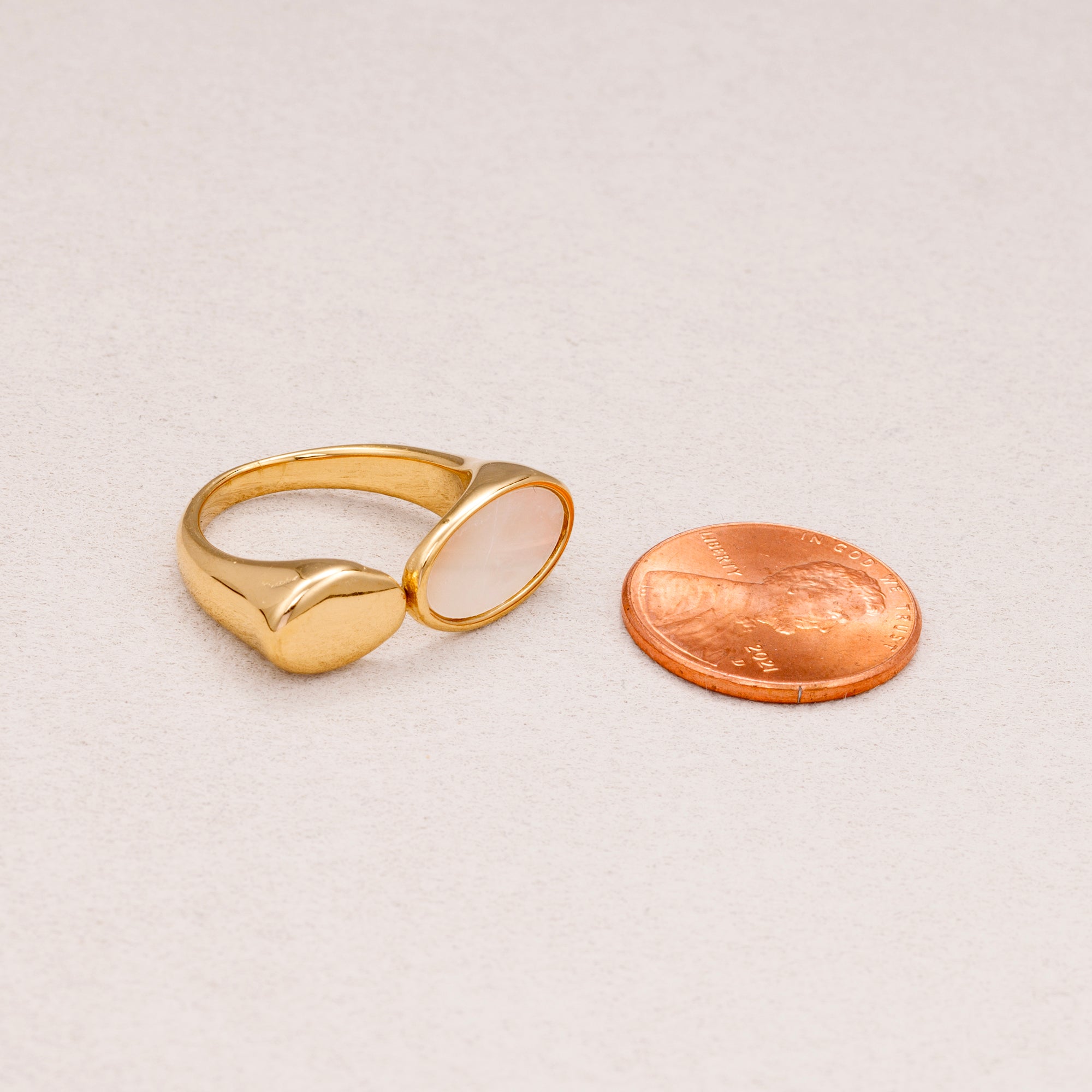 Gold PVD Stainless Steel Oval Mother of Pearl Open Bypass Ring