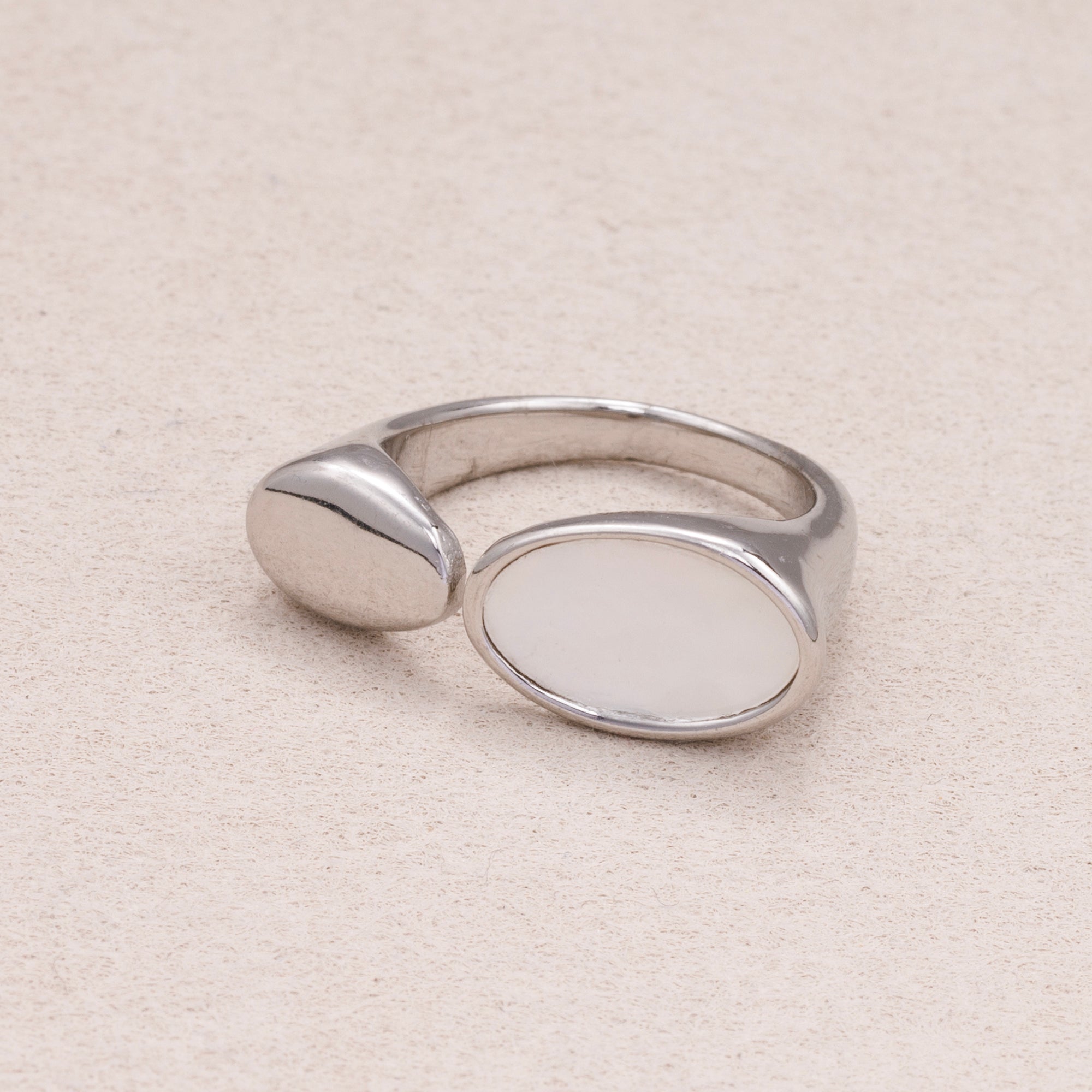 Gold PVD Stainless Steel Oval Mother of Pearl Open Bypass Ring
