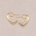 Gold PVD Stainless Steel Micro Paved CZ Geometric Half Love Heart Stud Earrings